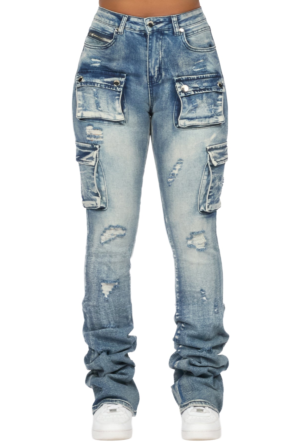 Noor Tinted Dark Wash Cargo Super Stacked Jean