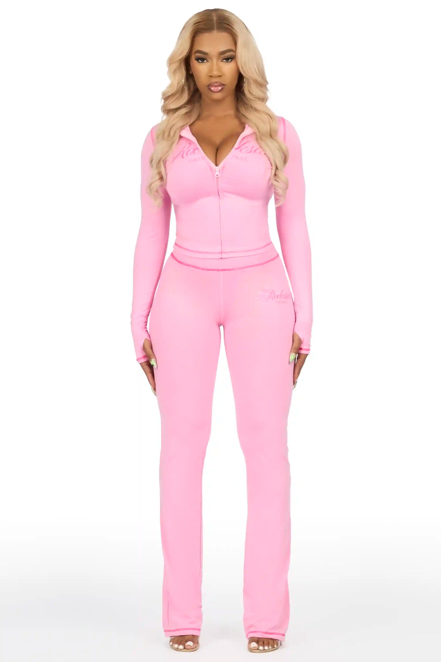 Arzena Pink/Pink Zip Up Lounge Track Set