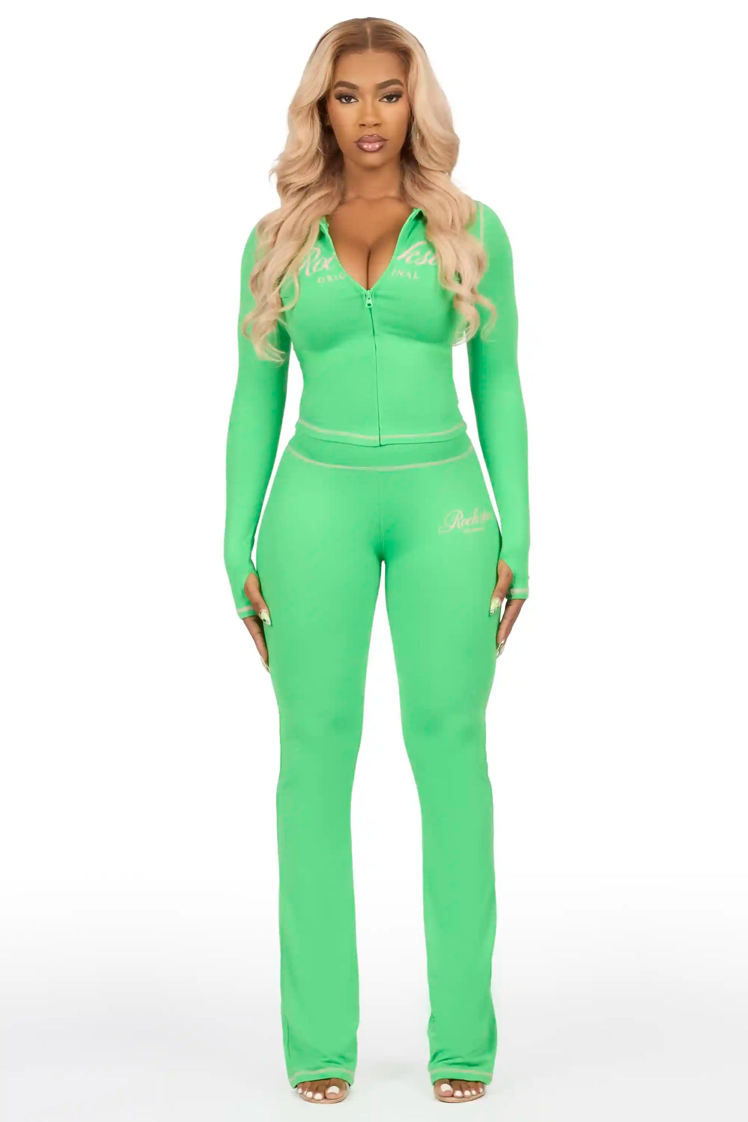Arzena Green/Pink Zip Up Lounge Track Set