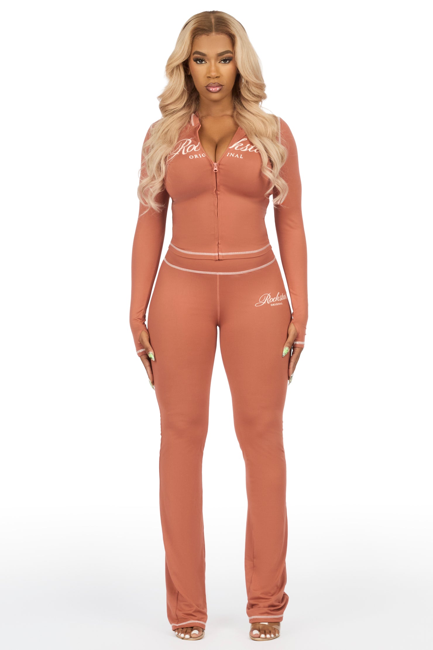 Arzena Brown Zip Up Lounge Track Set