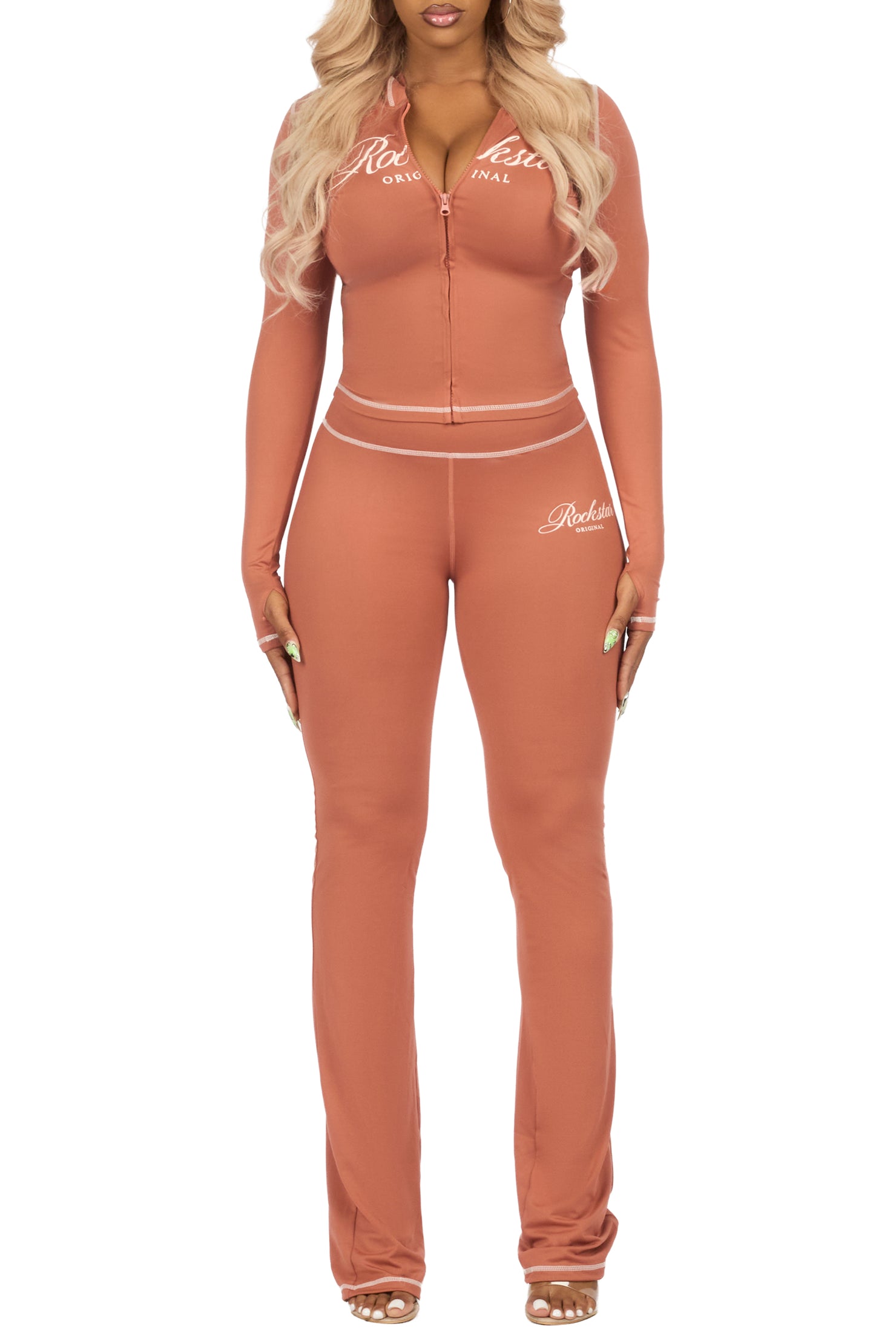 Arzena Brown Zip Up Lounge Track Set