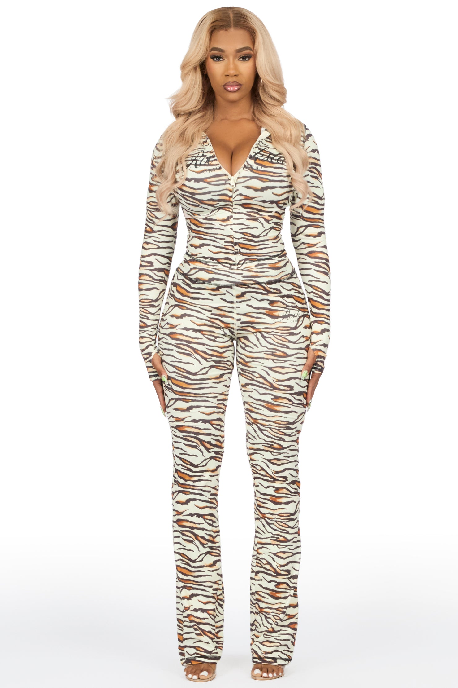 Arzena Brown Zebra Zip Up Lounge Track Set
