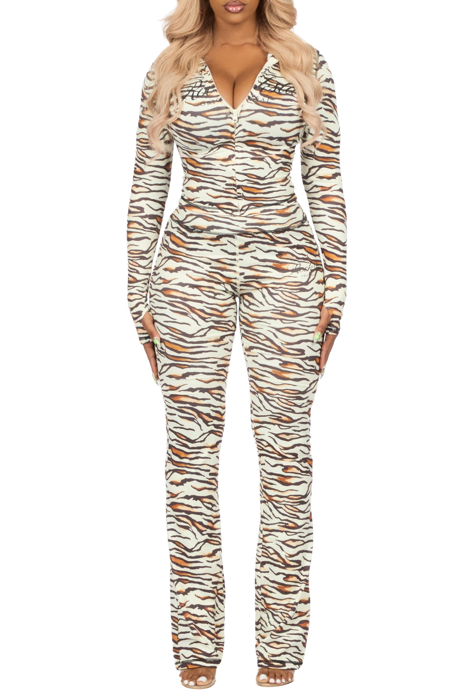 Arzena Brown Zebra Zip Up Lounge Track Set