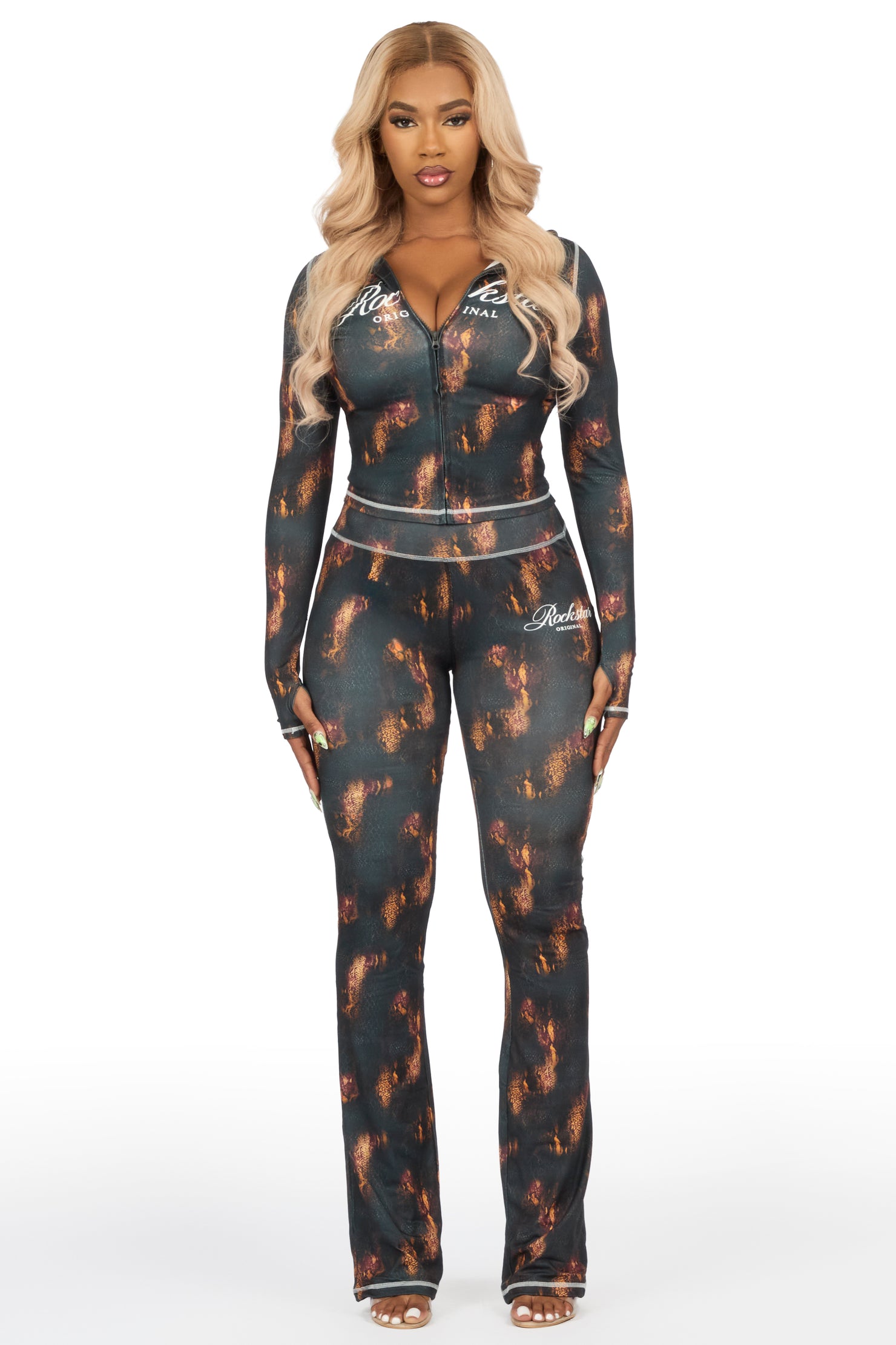 Arzena Dark Snakeskin Zip Up Lounge Track Set