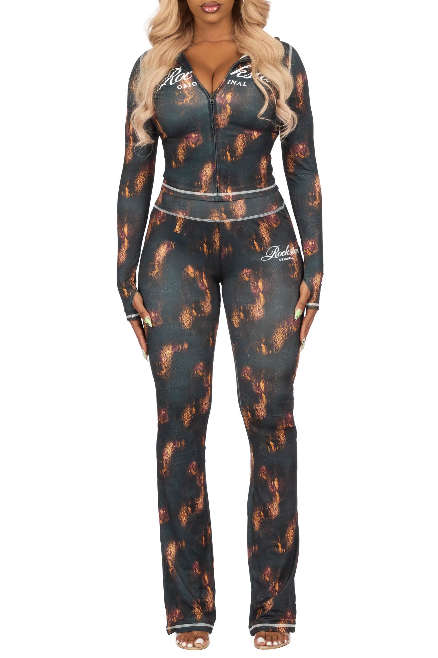 Arzena Dark Snakeskin Zip Up Lounge Track Set