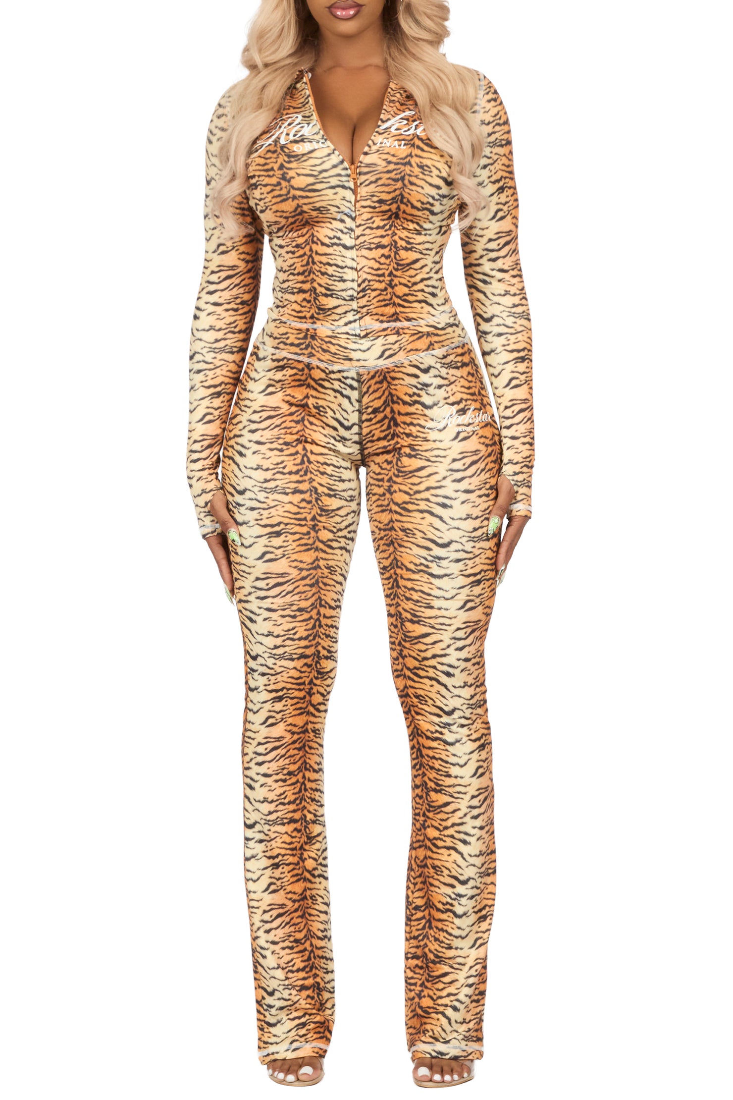 Arzena Orange Tiger Zip Up Lounge Track Set