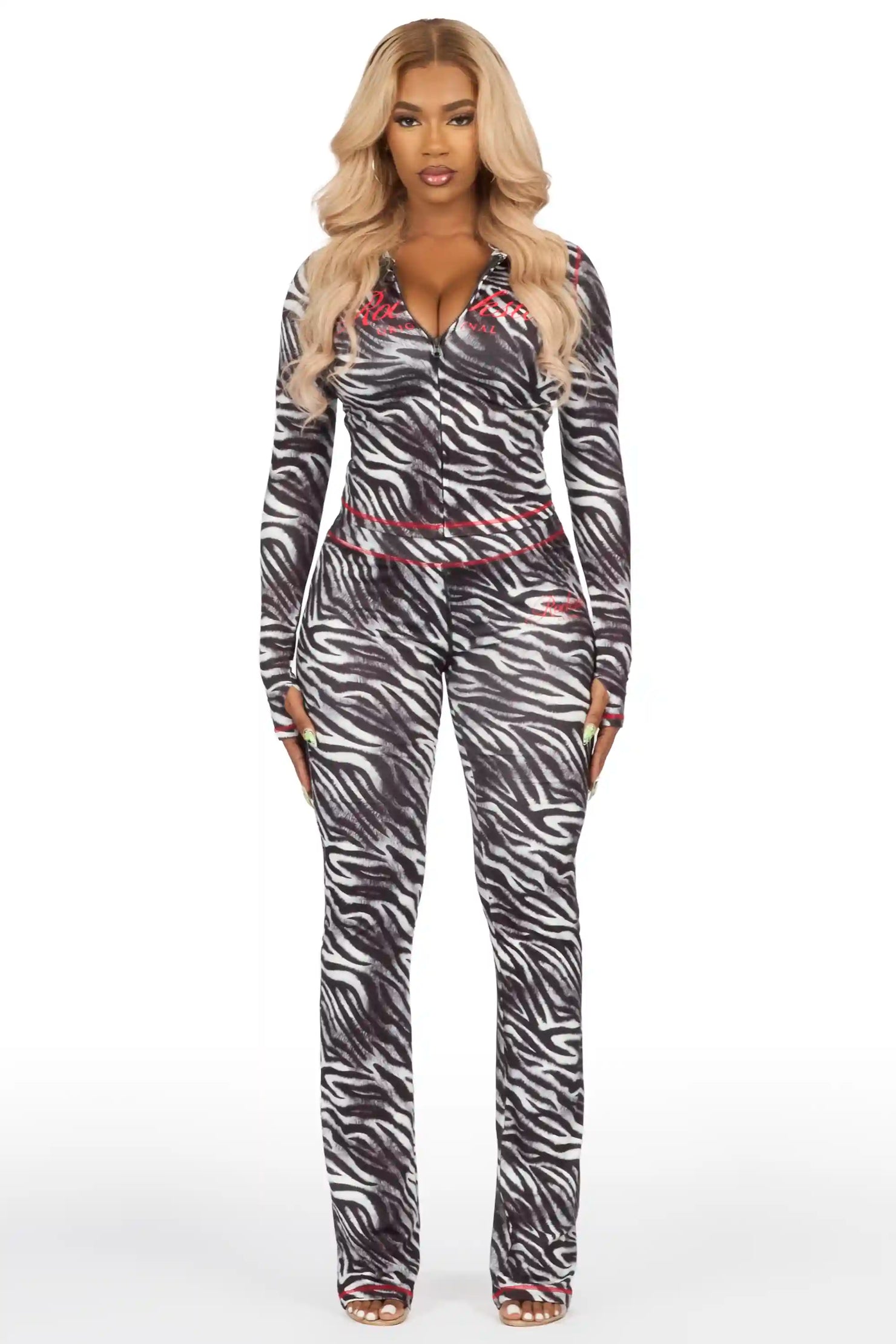 Arzena Black Zebra Zip Up Lounge Track Set