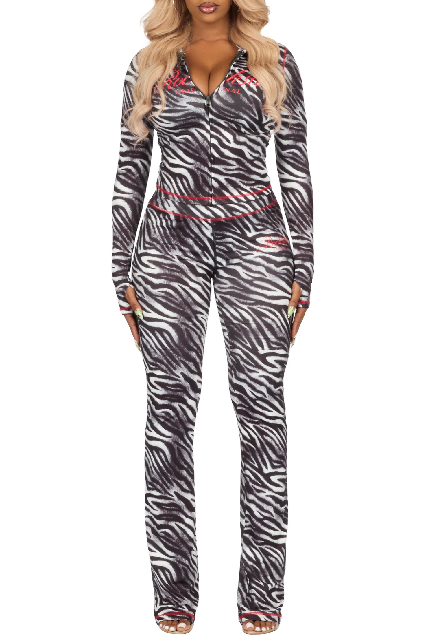 Arzena Black Zebra Zip Up Lounge Track Set