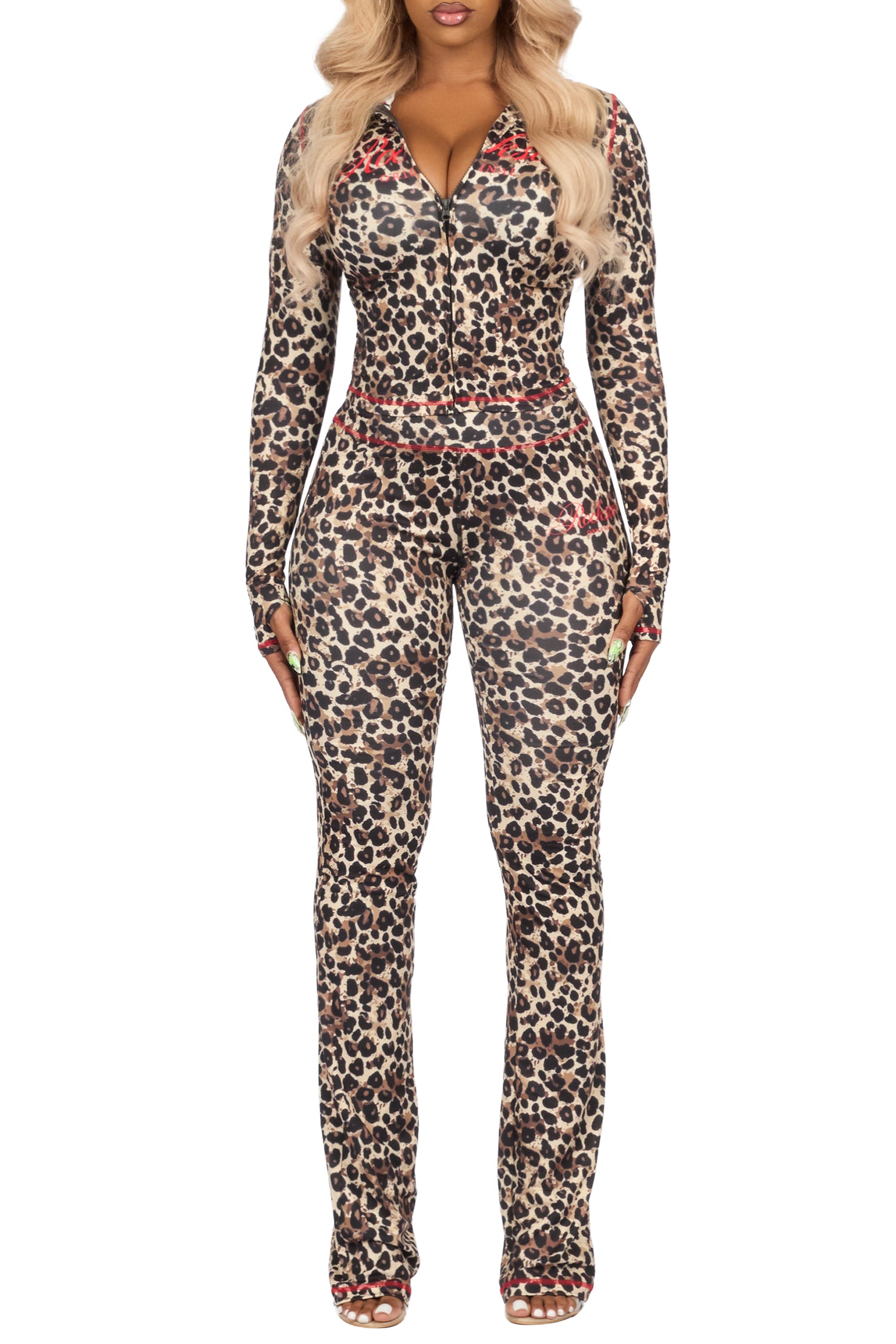 Arzena Brown Cheetah Zip Up Lounge Track Set