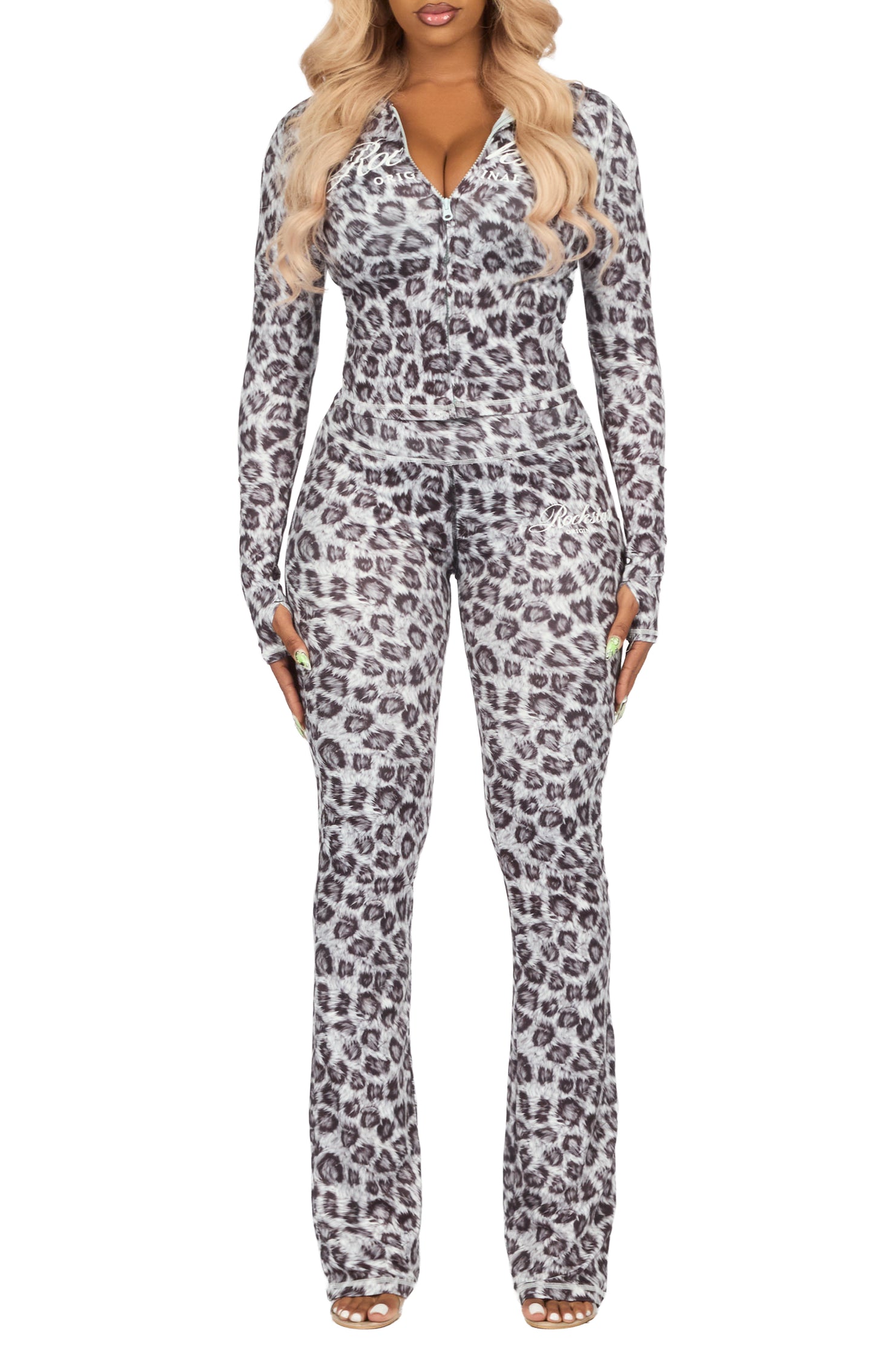 Arzena Grey Cheetah Zip Up Lounge Track Set