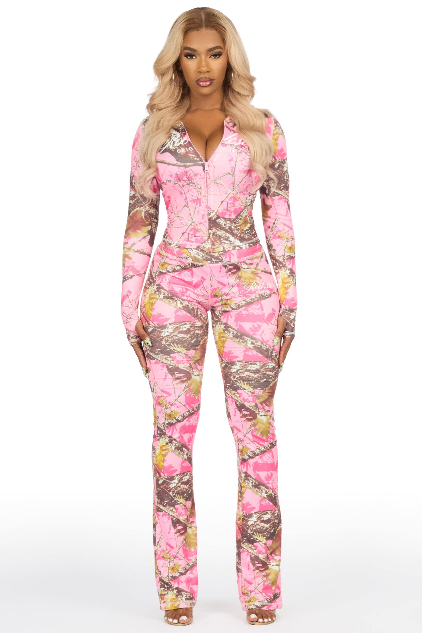 Arzena Pink Tree Camo Zip Up Lounge Track Set