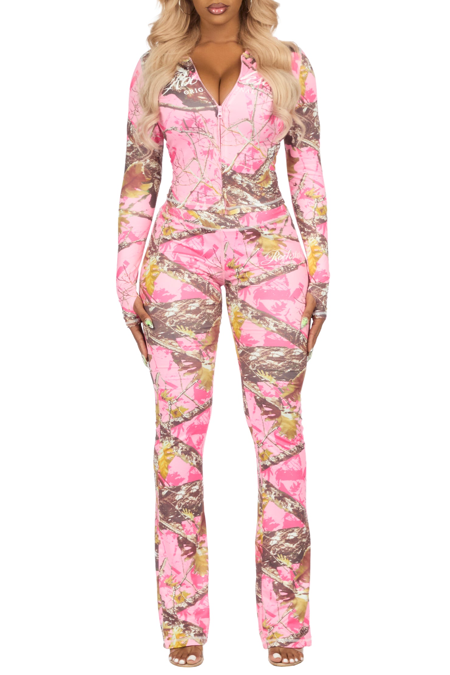 Arzena Pink Tree Camo Zip Up Lounge Track Set