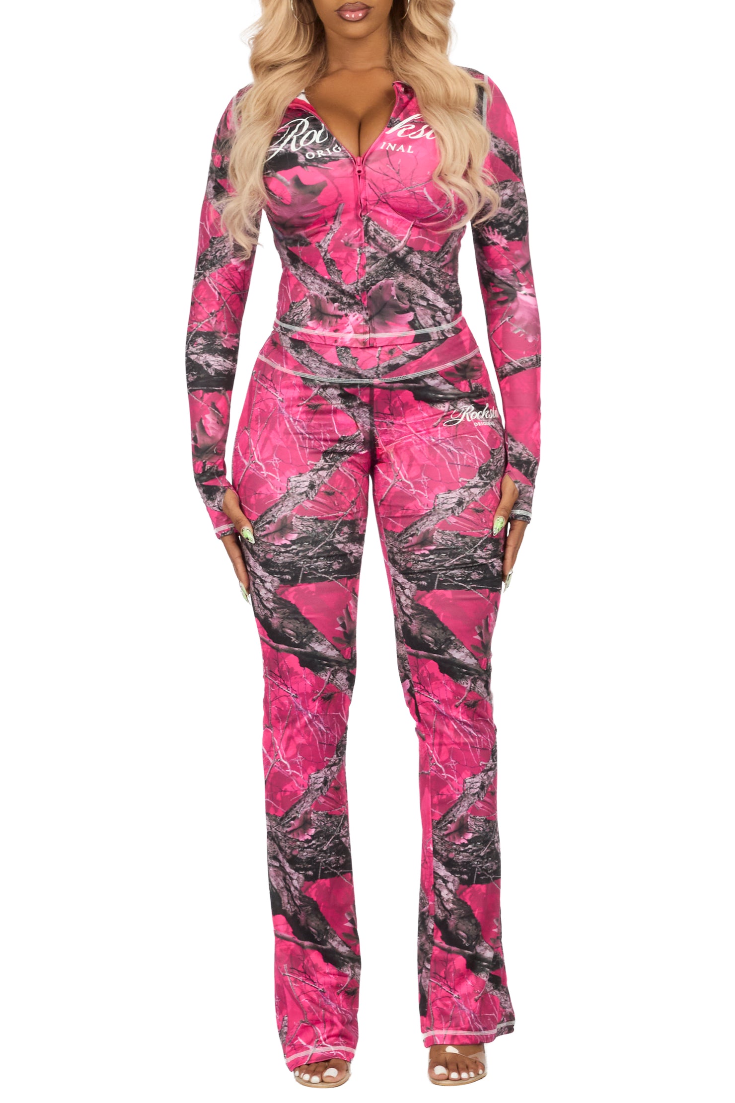 Arzena Dark Pink Tree Camo Zip Up Lounge Track Set