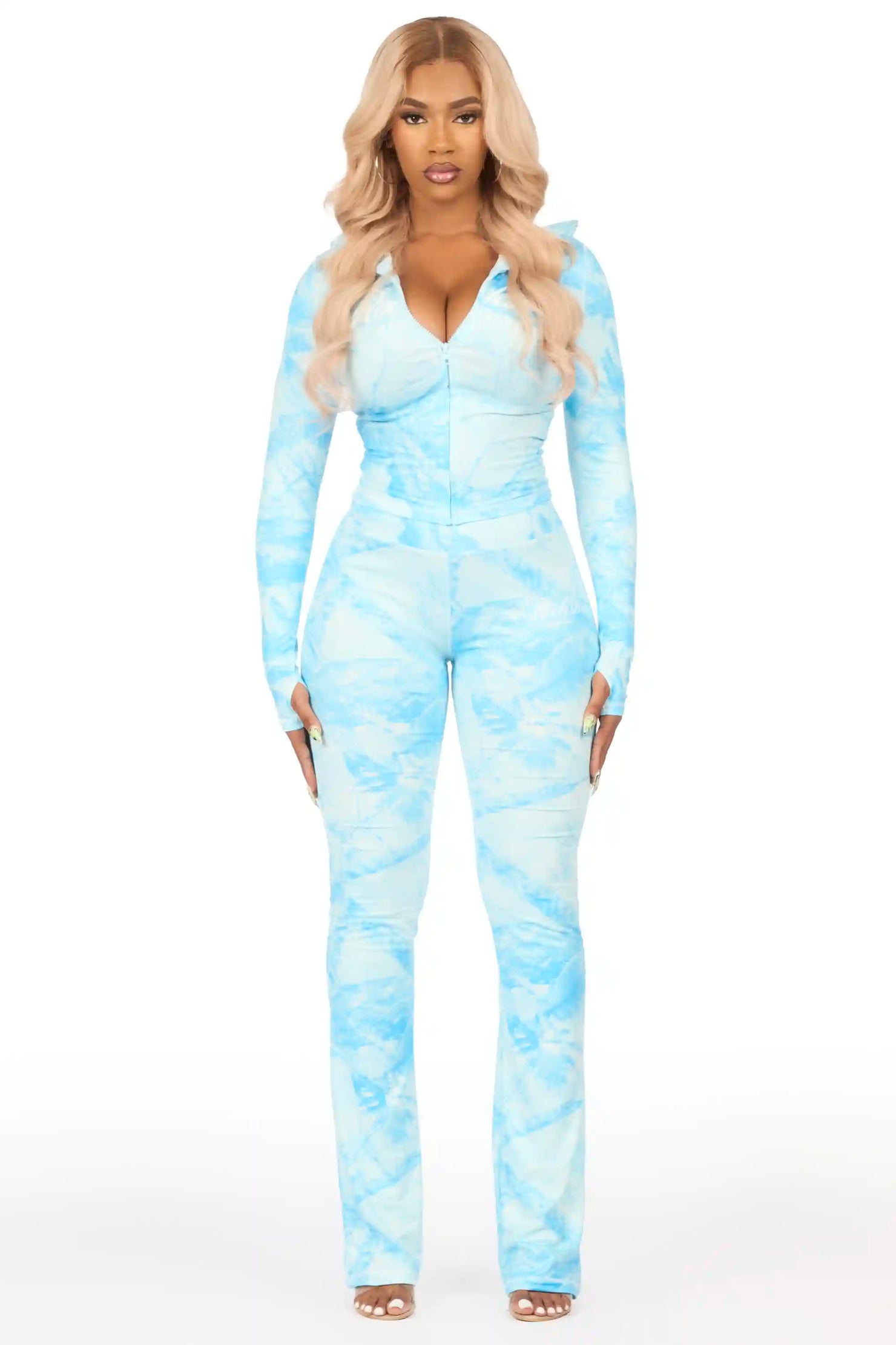 Arzena Blue Tree Camo Zip Up Lounge Track Set