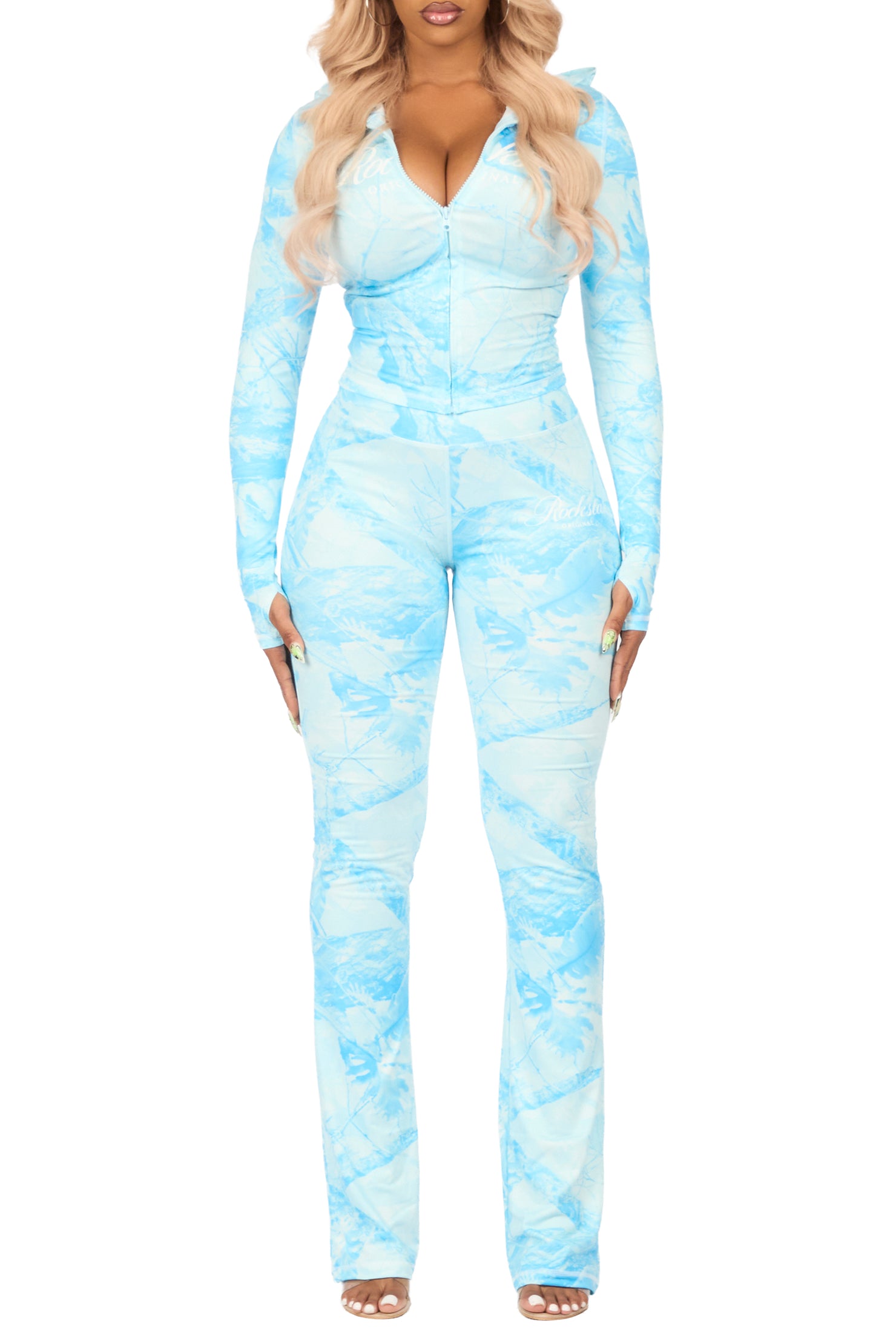Arzena Blue Tree Camo Zip Up Lounge Track Set