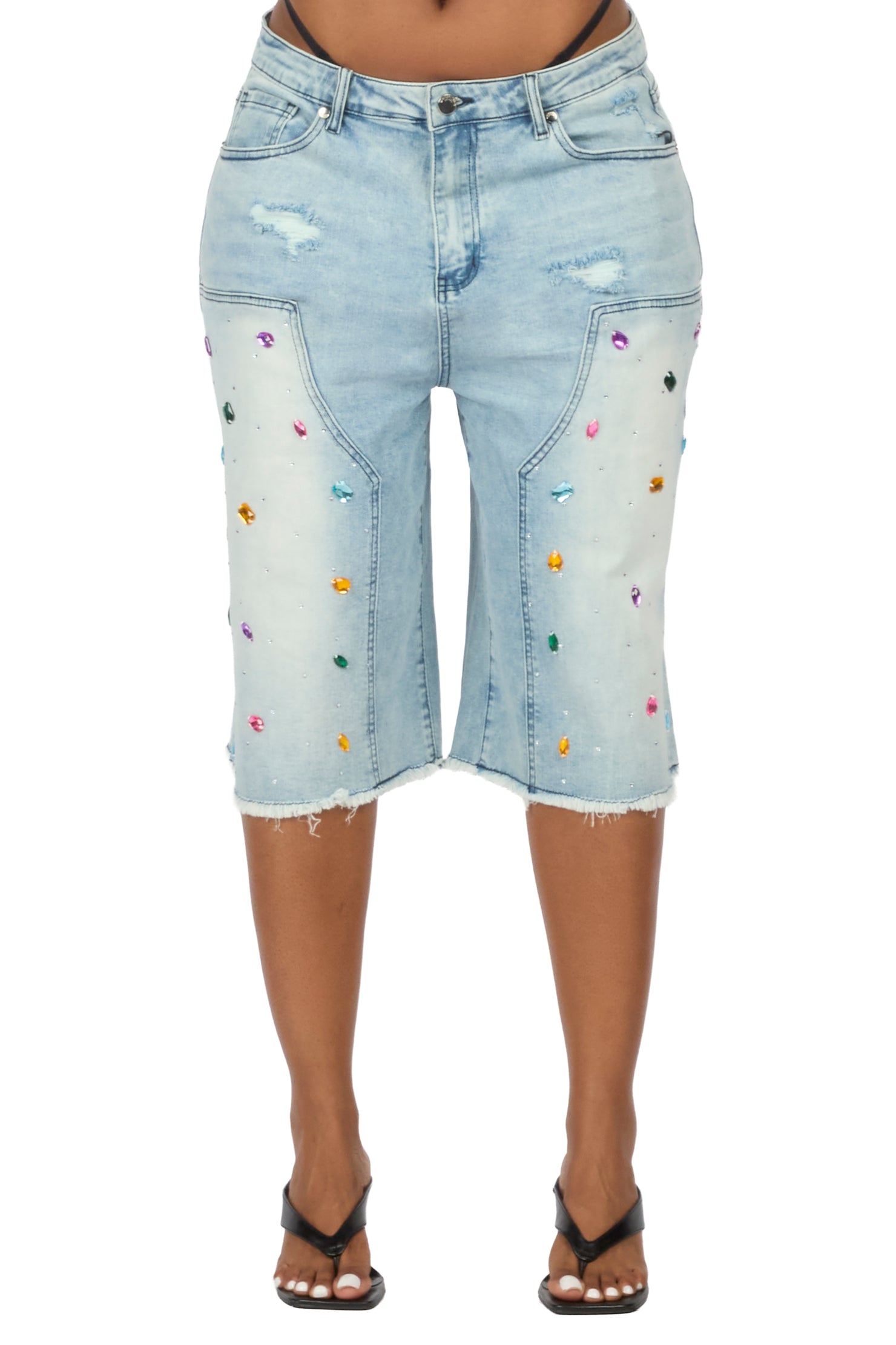 Allexis Light Wash Rhinestone Baggy Jort