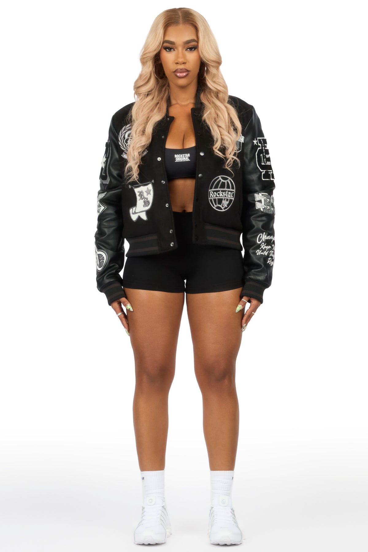 Gliyah Black Oversized Varsity Jacket