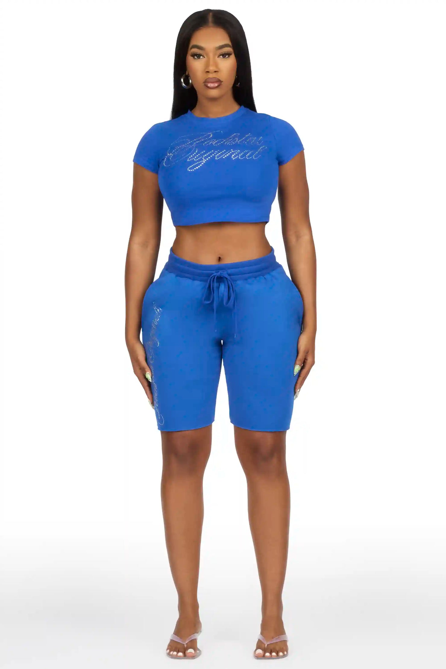 Taiesha Blue Rhinestone T-Shirt Short Set
