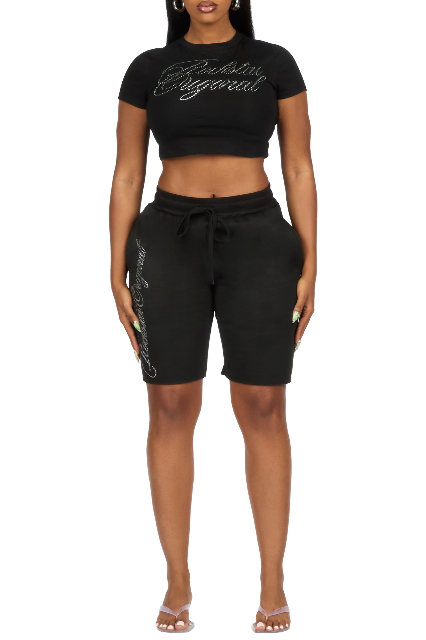Taiesha Black Rhinestone T-Shirt Short Set