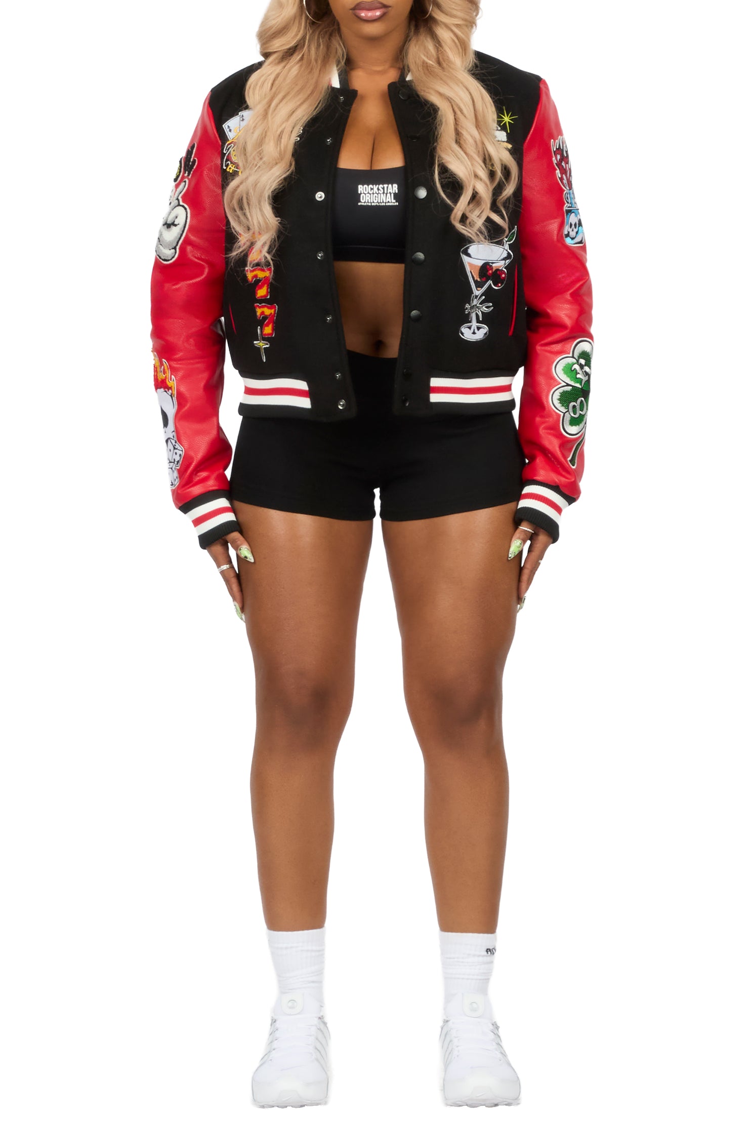 Stasha Black/Red Oversized Varsity Jacket