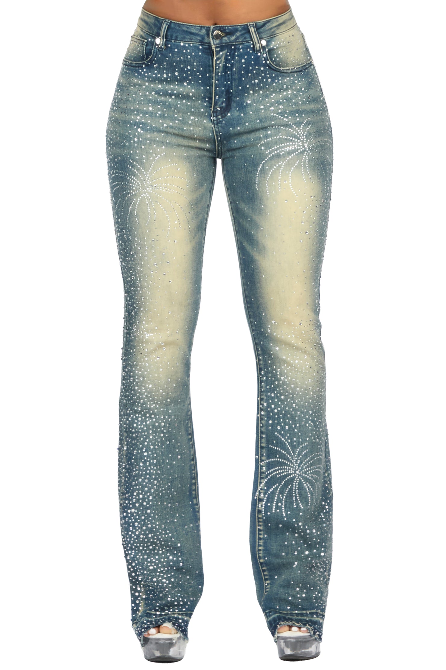 Deidra Dark Wash Rhinestone Stacked Flare Jean