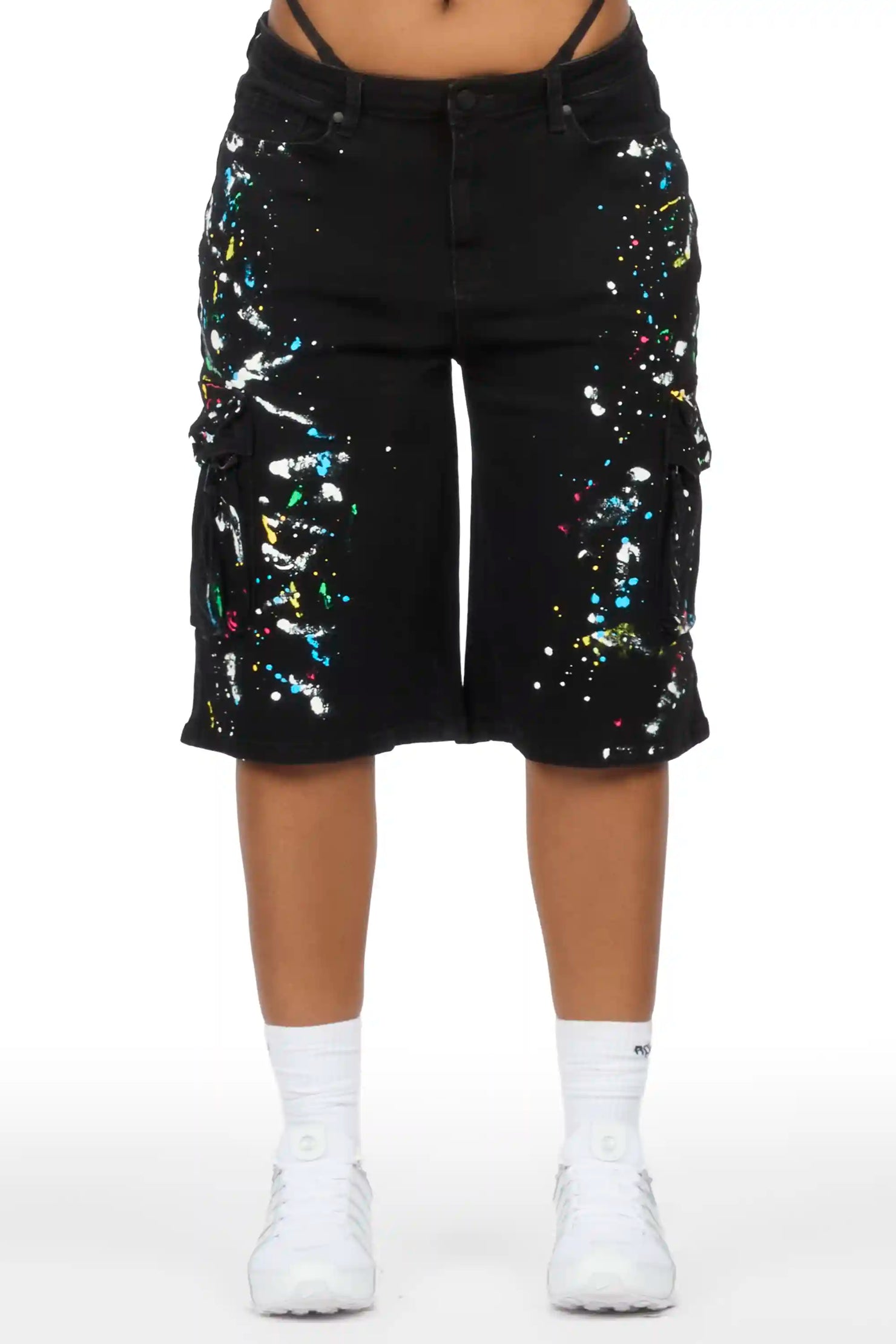 Aketre Black Painted Denim Jort