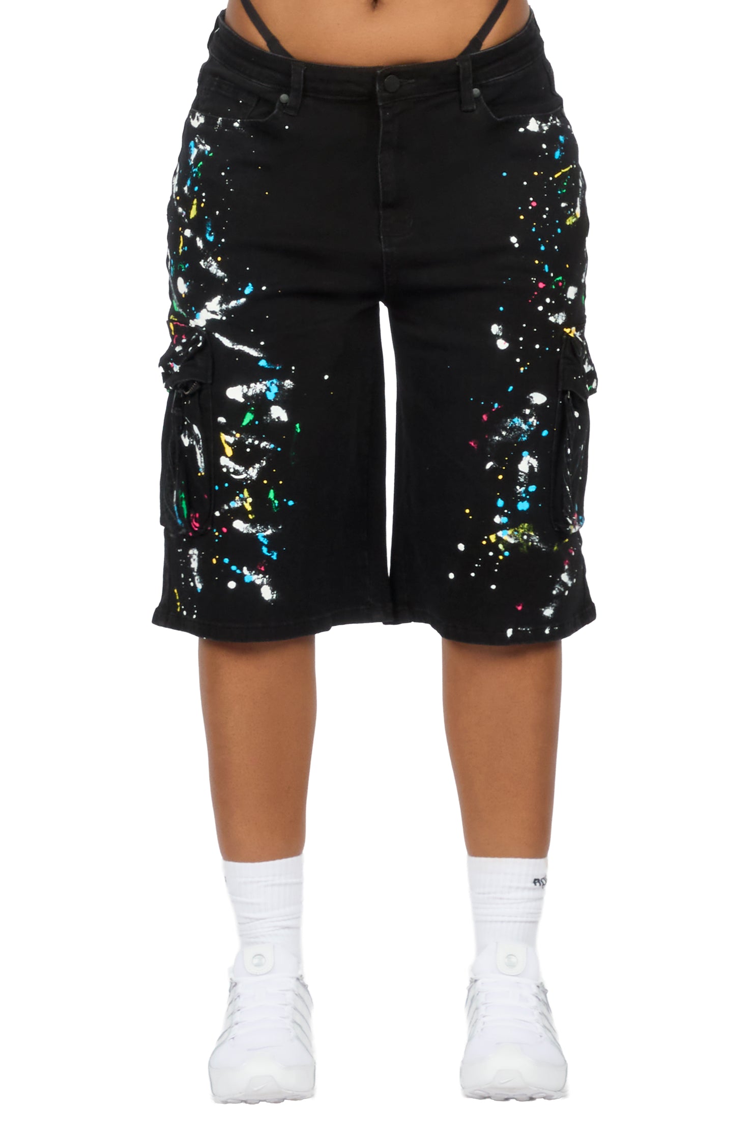 Aketre Black Painted Denim Jort