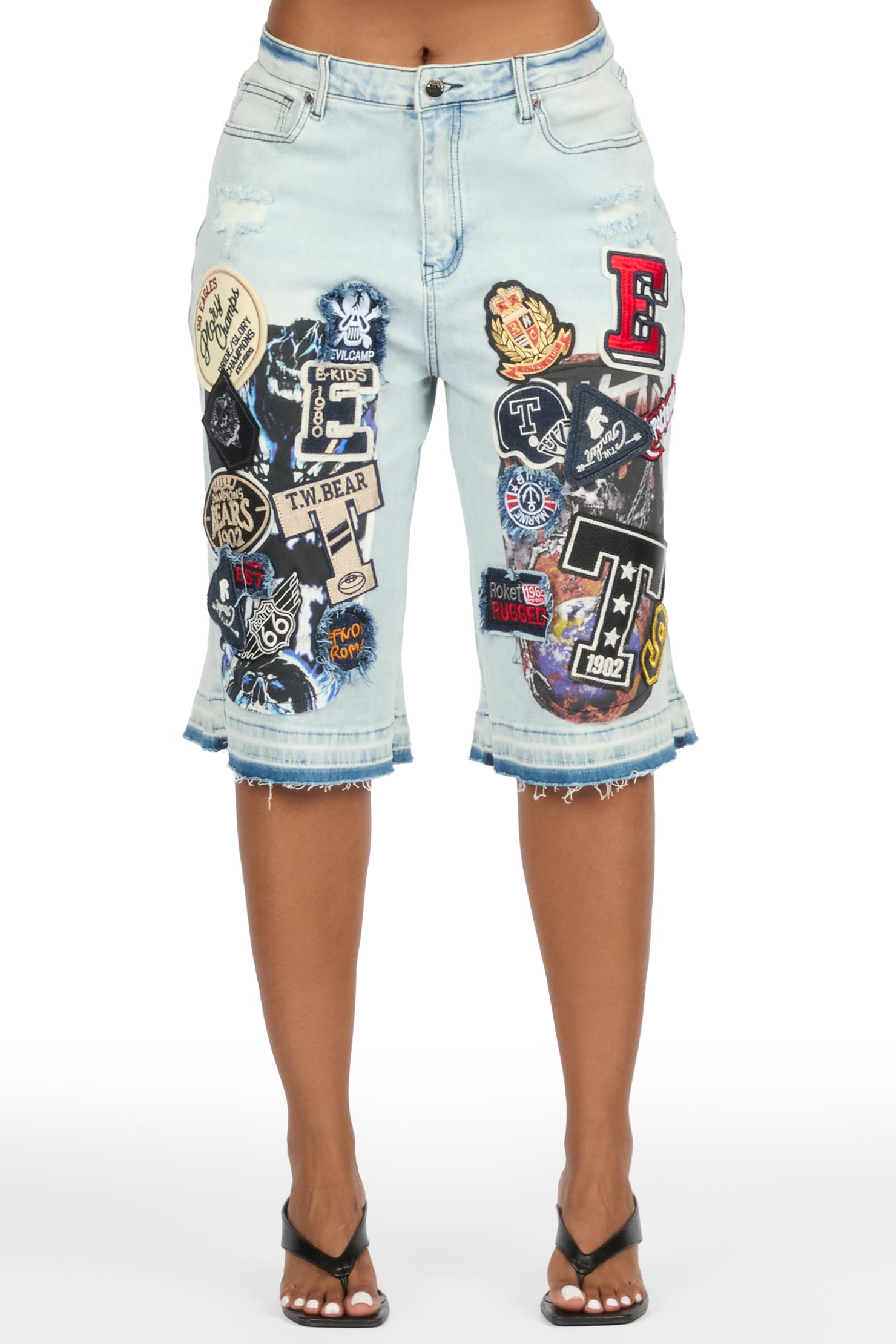 Brittiny Light Wash Patchwork Jort