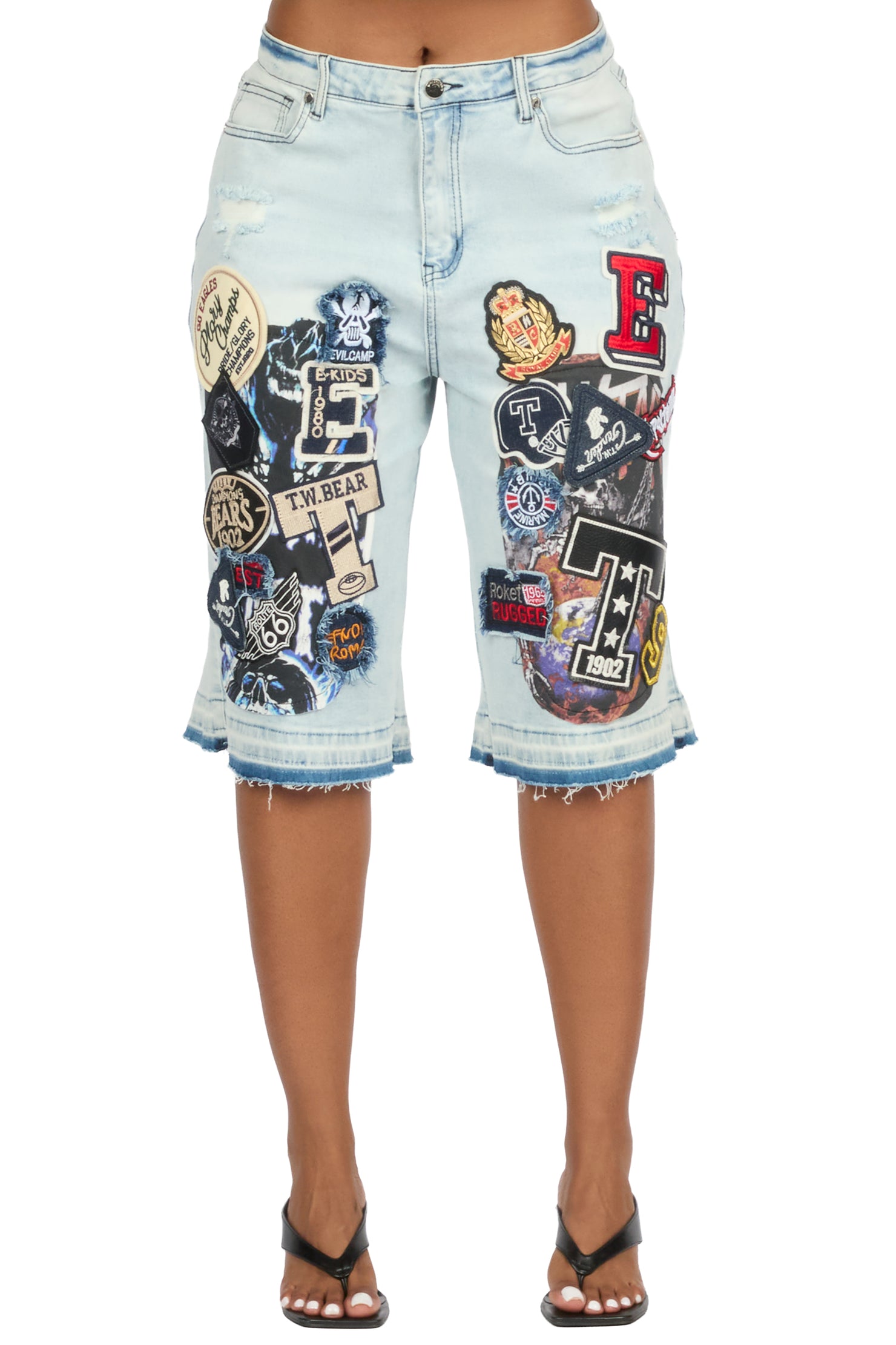 Brittiny Light Wash Patchwork Jort
