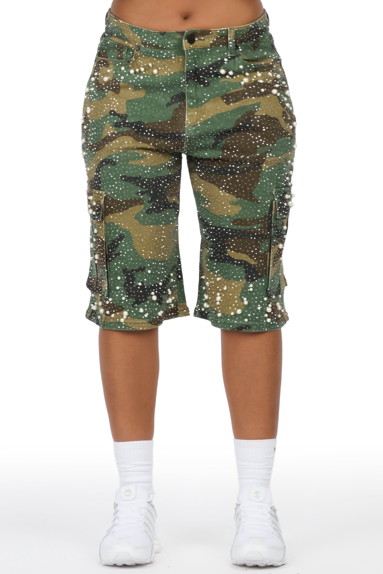 Tequeenia Camo Rhinestone Denim Jort