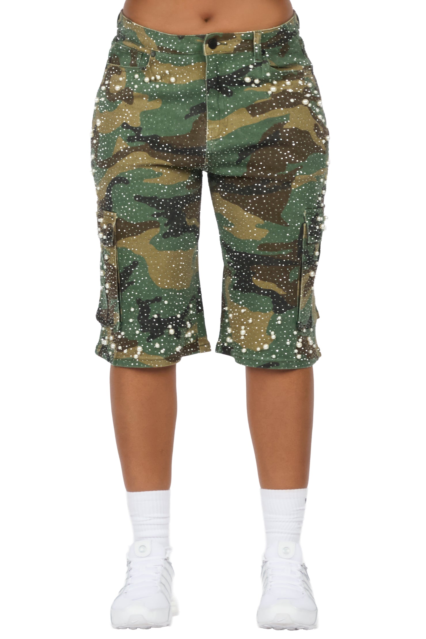 Tequeenia Camo Rhinestone Denim Jort