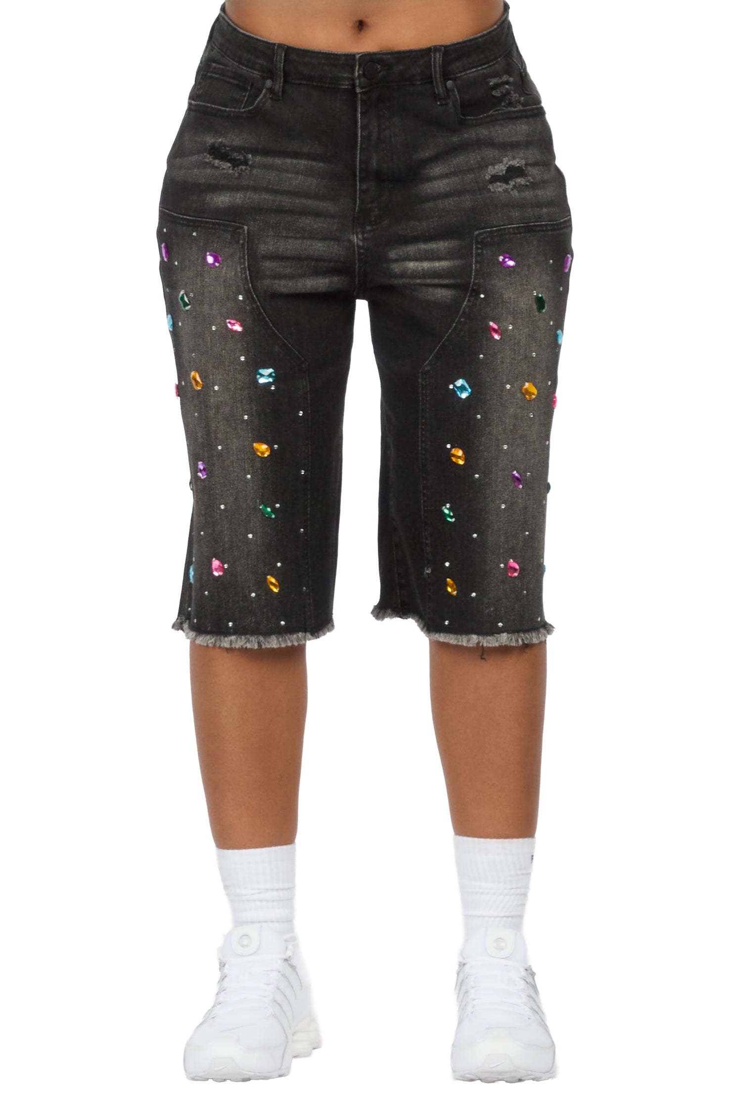 Allexis Black Rhinestone Baggy Jort