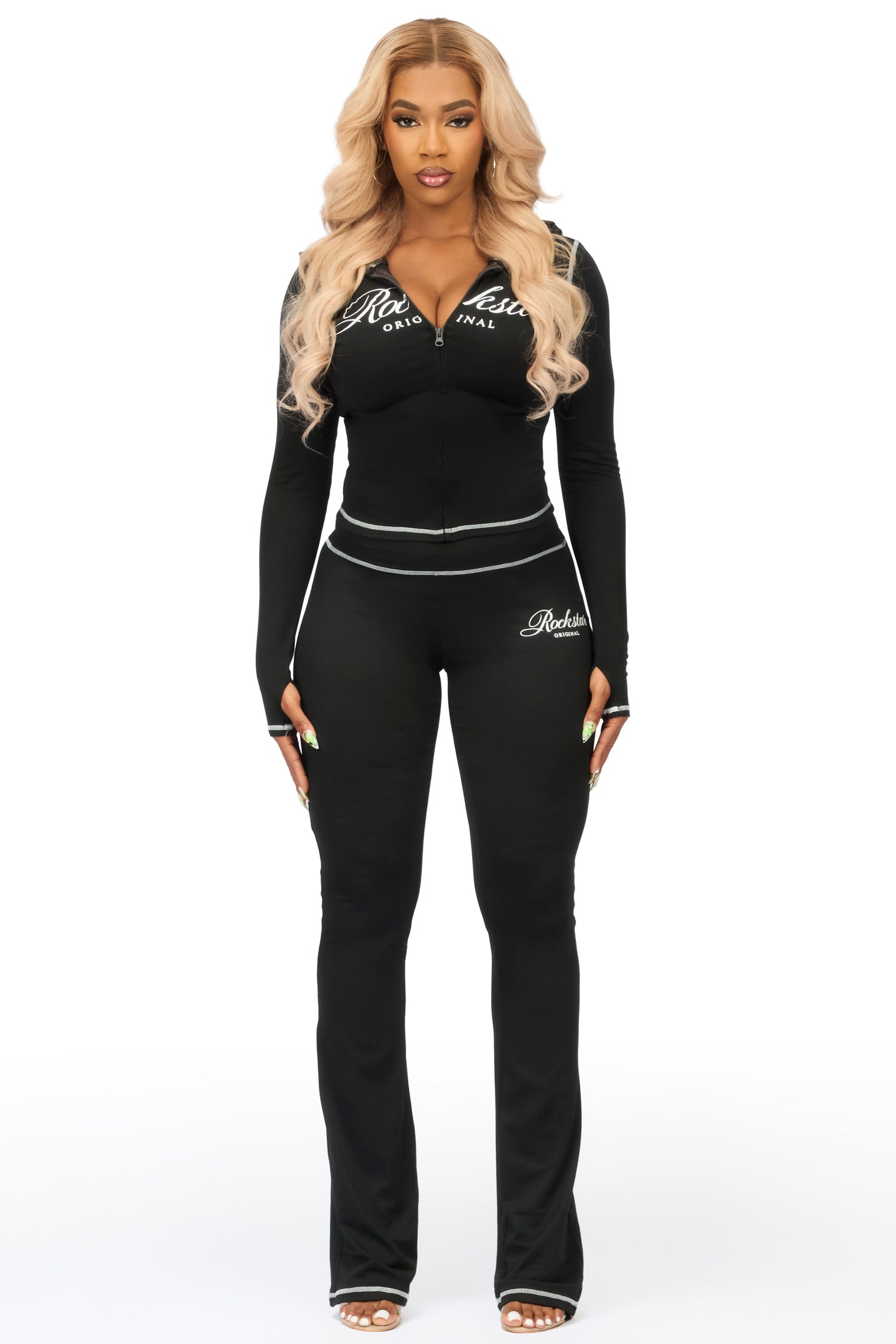Arzena Black Zip Up Lounge Track Set