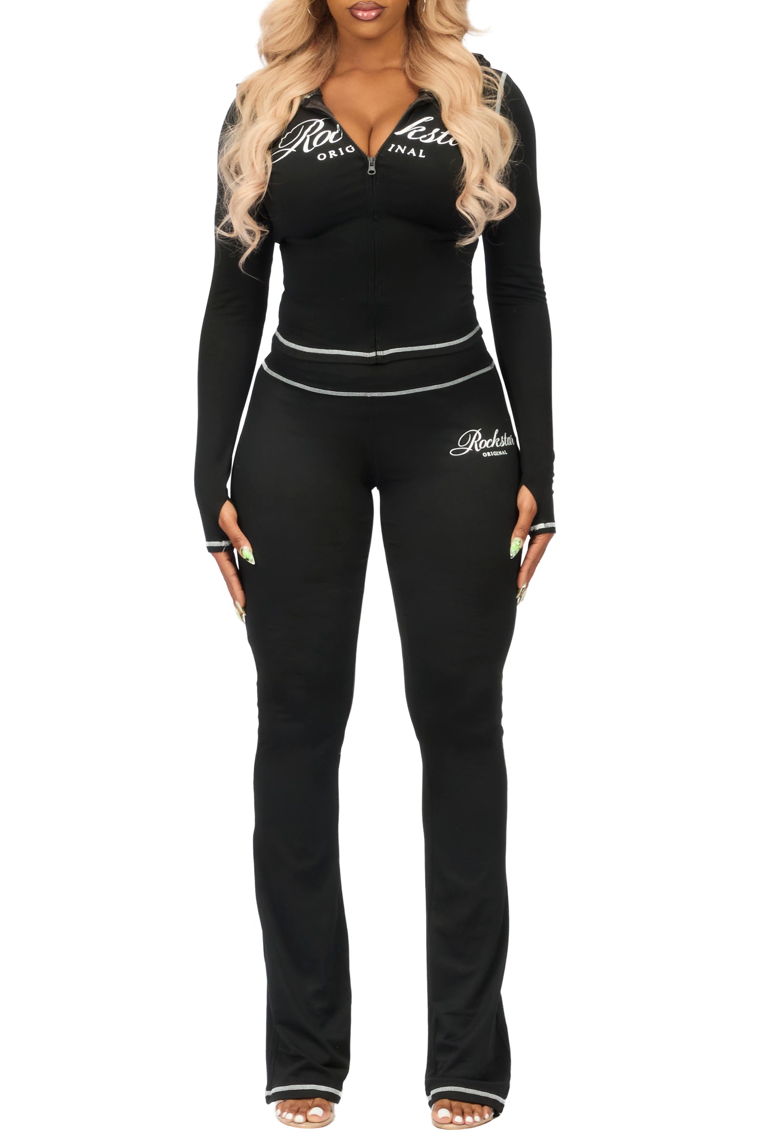 Arzena Black Zip Up Lounge Track Set