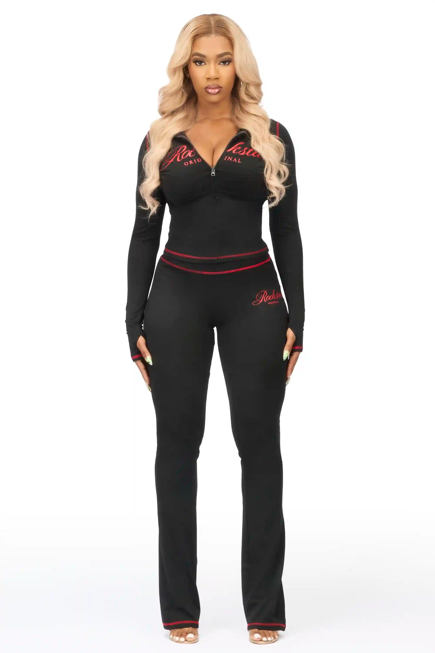 Arzena Black/Red Zip Up Lounge Track Set