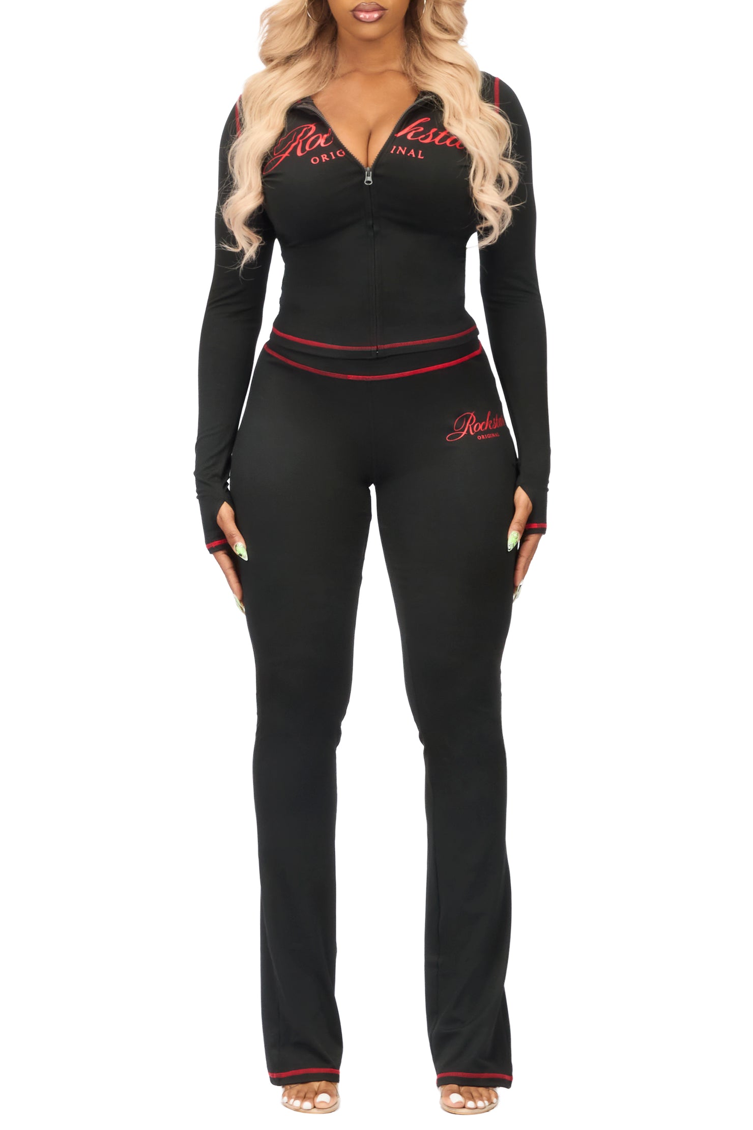 Arzena Black/Red Zip Up Lounge Track Set