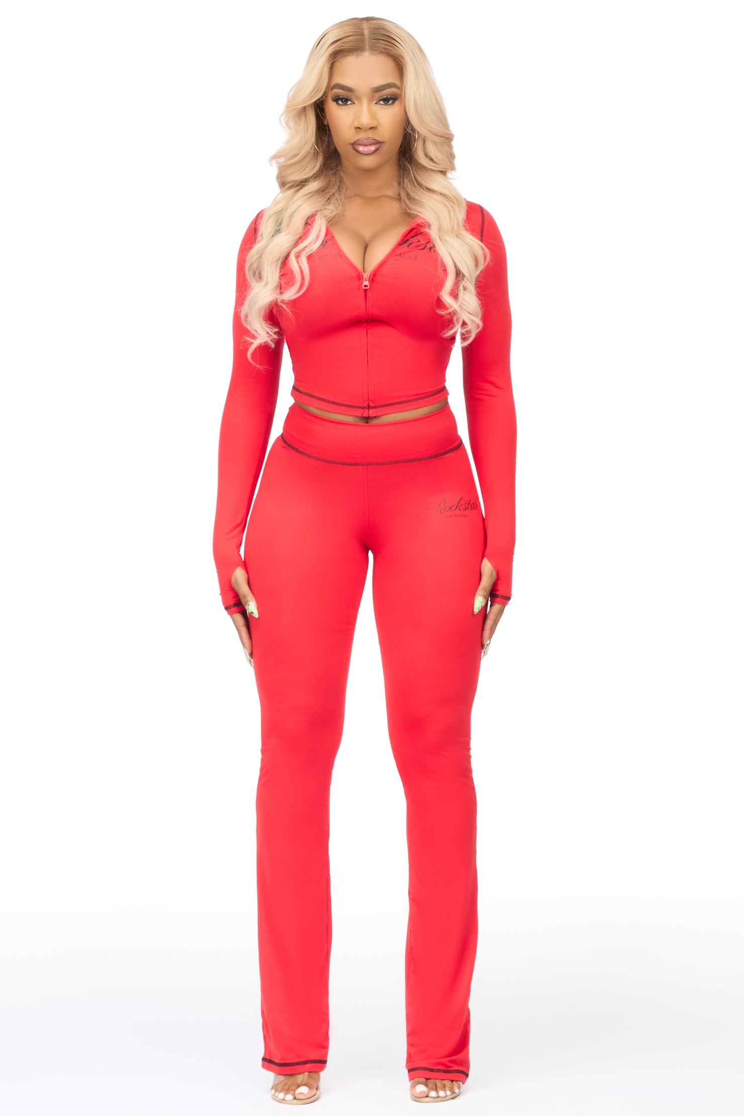 Arzena Red/Black Zip Up Lounge Track Set