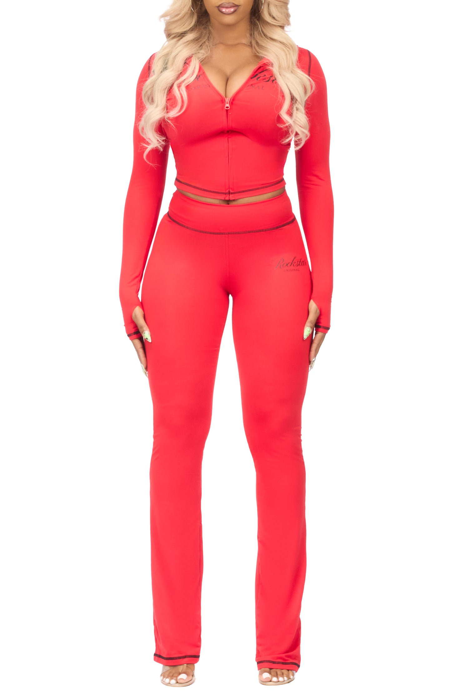 Arzena Red/Black Zip Up Lounge Track Set