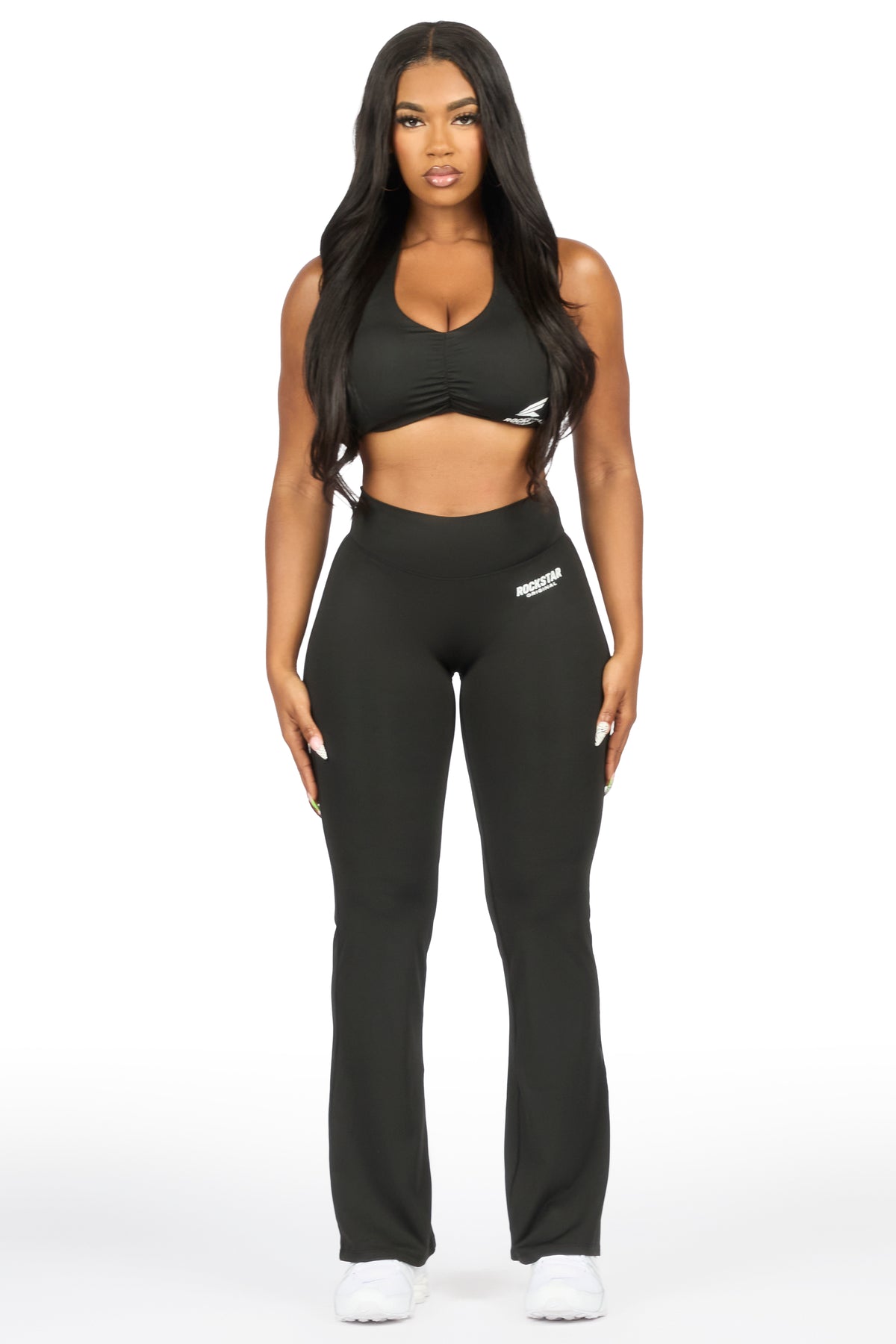 Lelia Black Halter Flare Pant Active Set