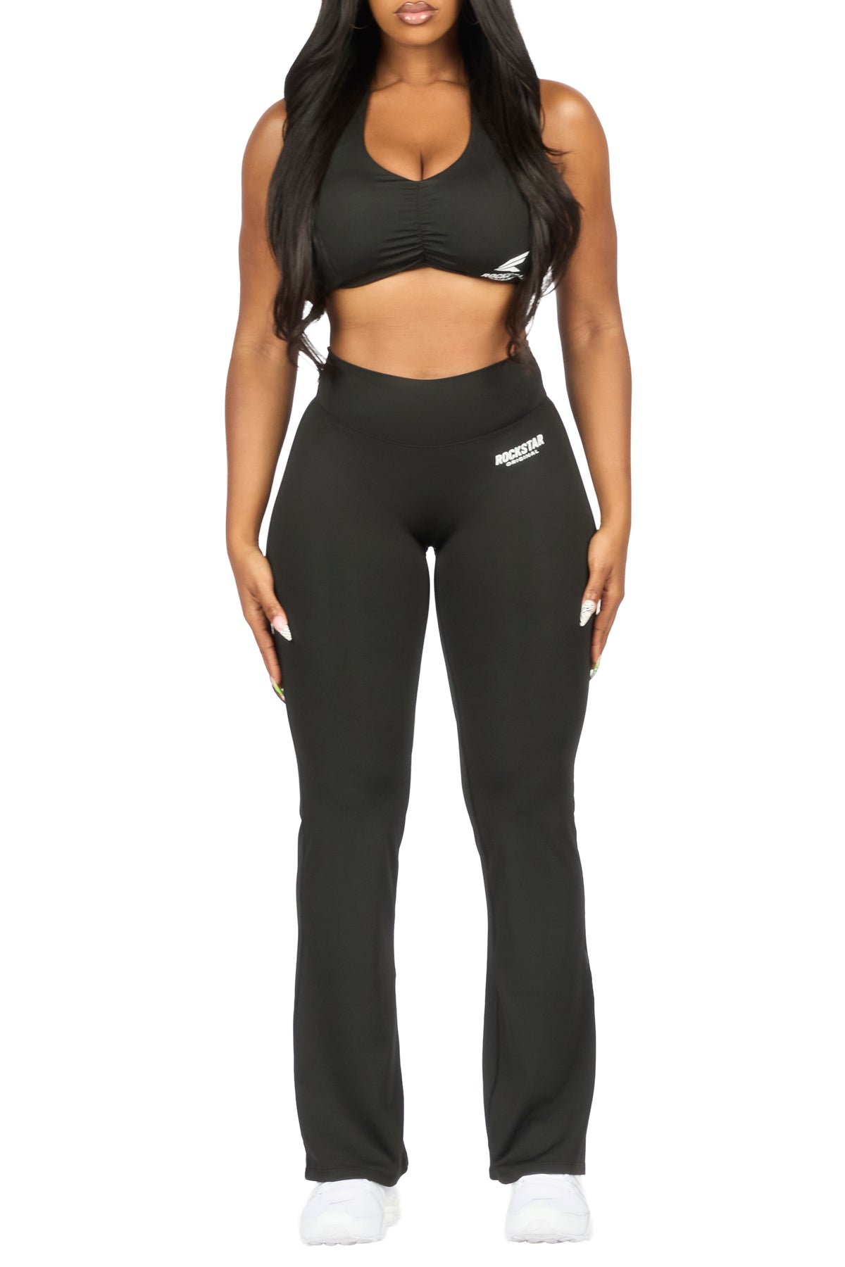 Lelia Black Halter Flare Pant Active Set