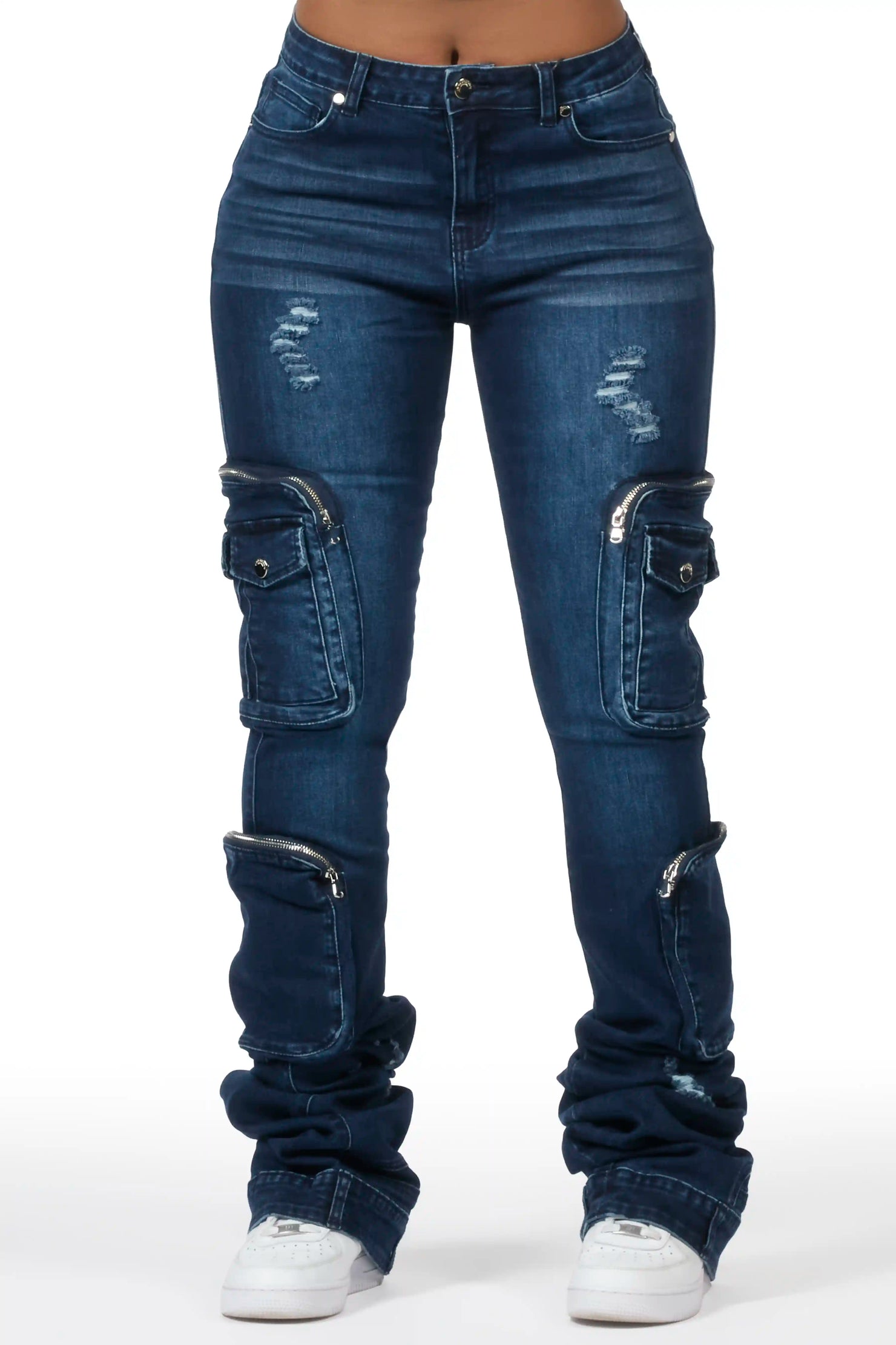 Alisson Dark Wash Cargo Super Stacked Jean