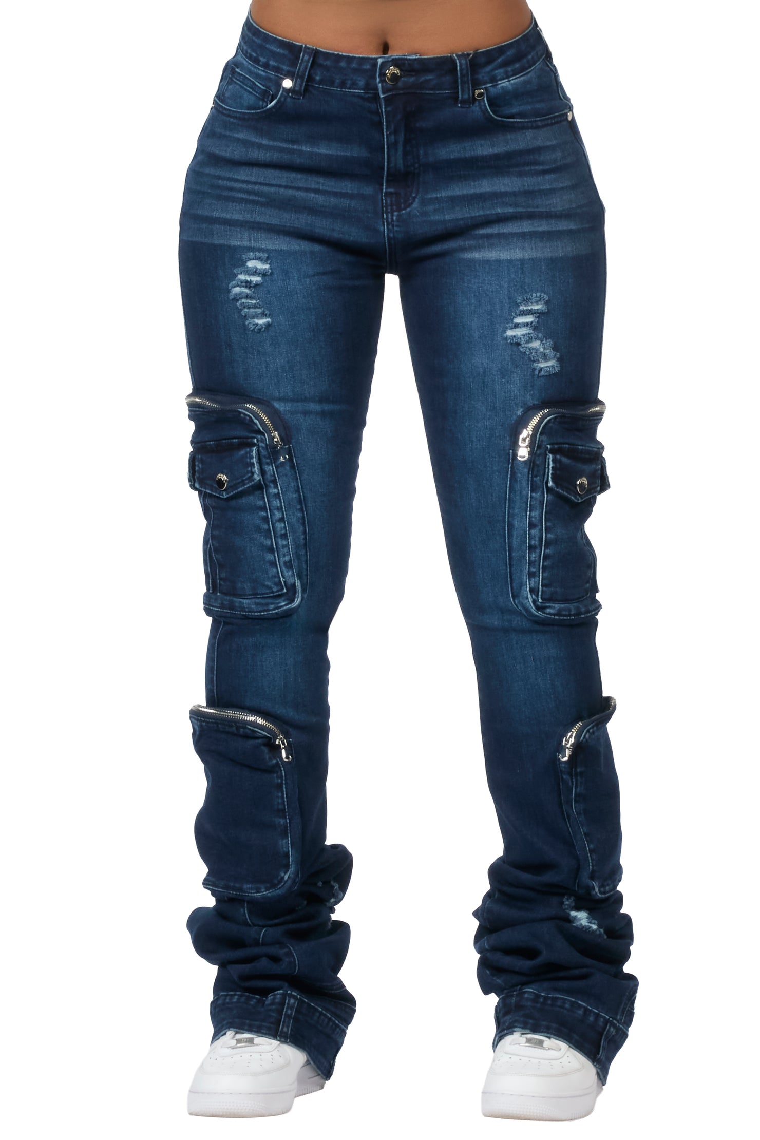 Alisson Dark Wash Cargo Super Stacked Jean