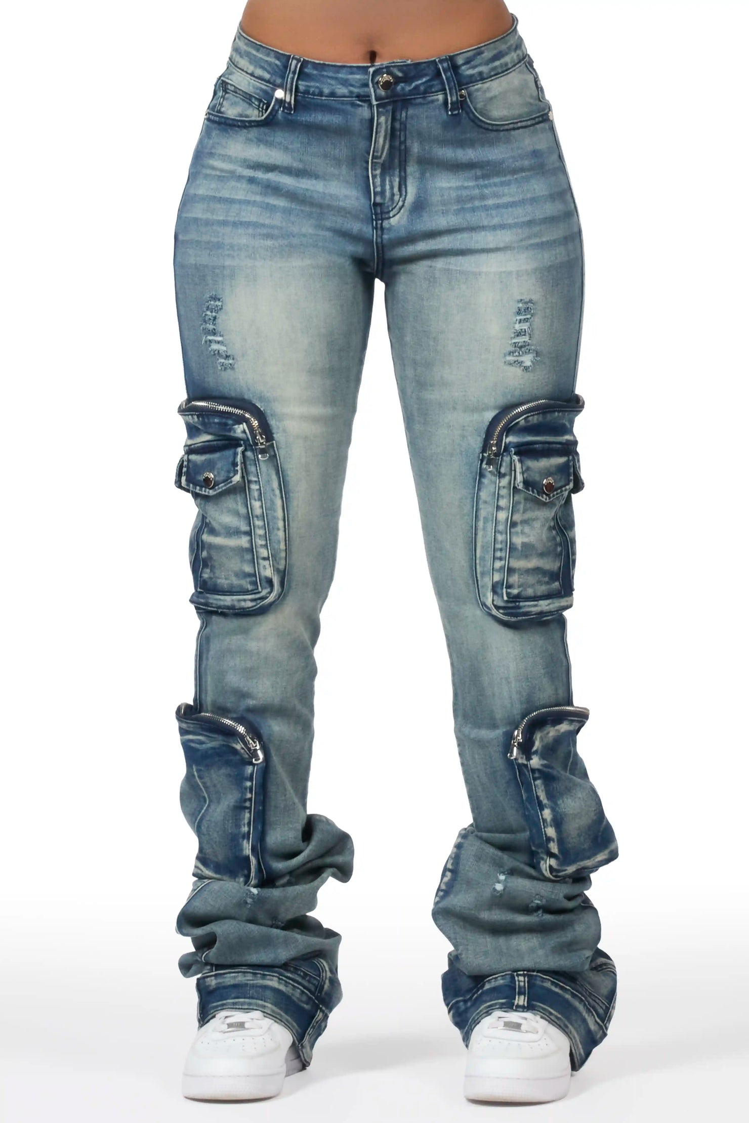 Alisson Dark Wash Tinted Cargo Super Stacked Jean