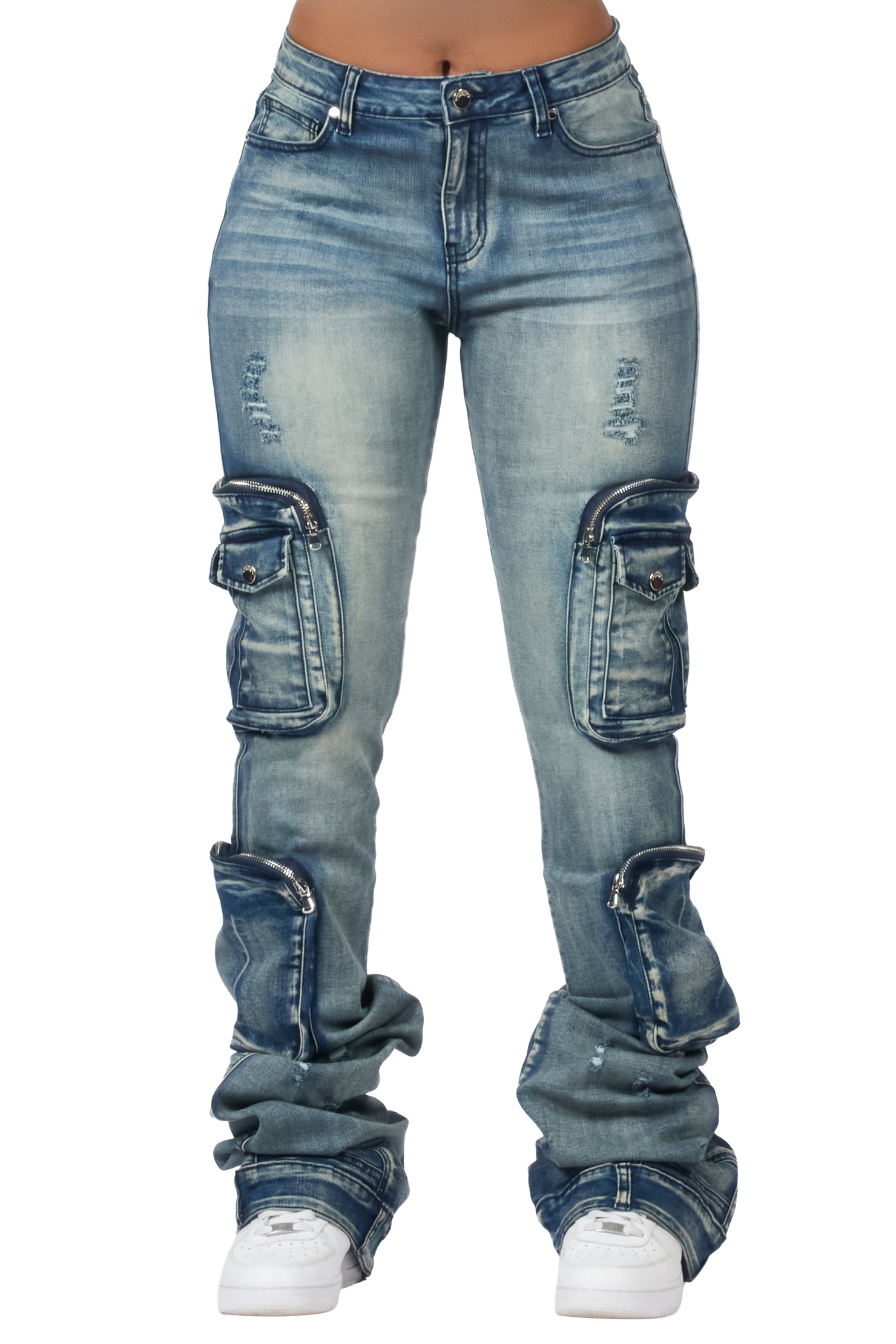 Alisson Dark Wash Tinted Cargo Super Stacked Jean