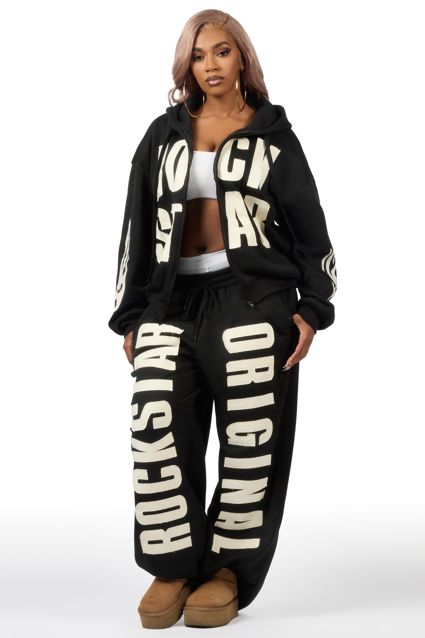 Ashira Black Baggy Fit Zip Up Track Set