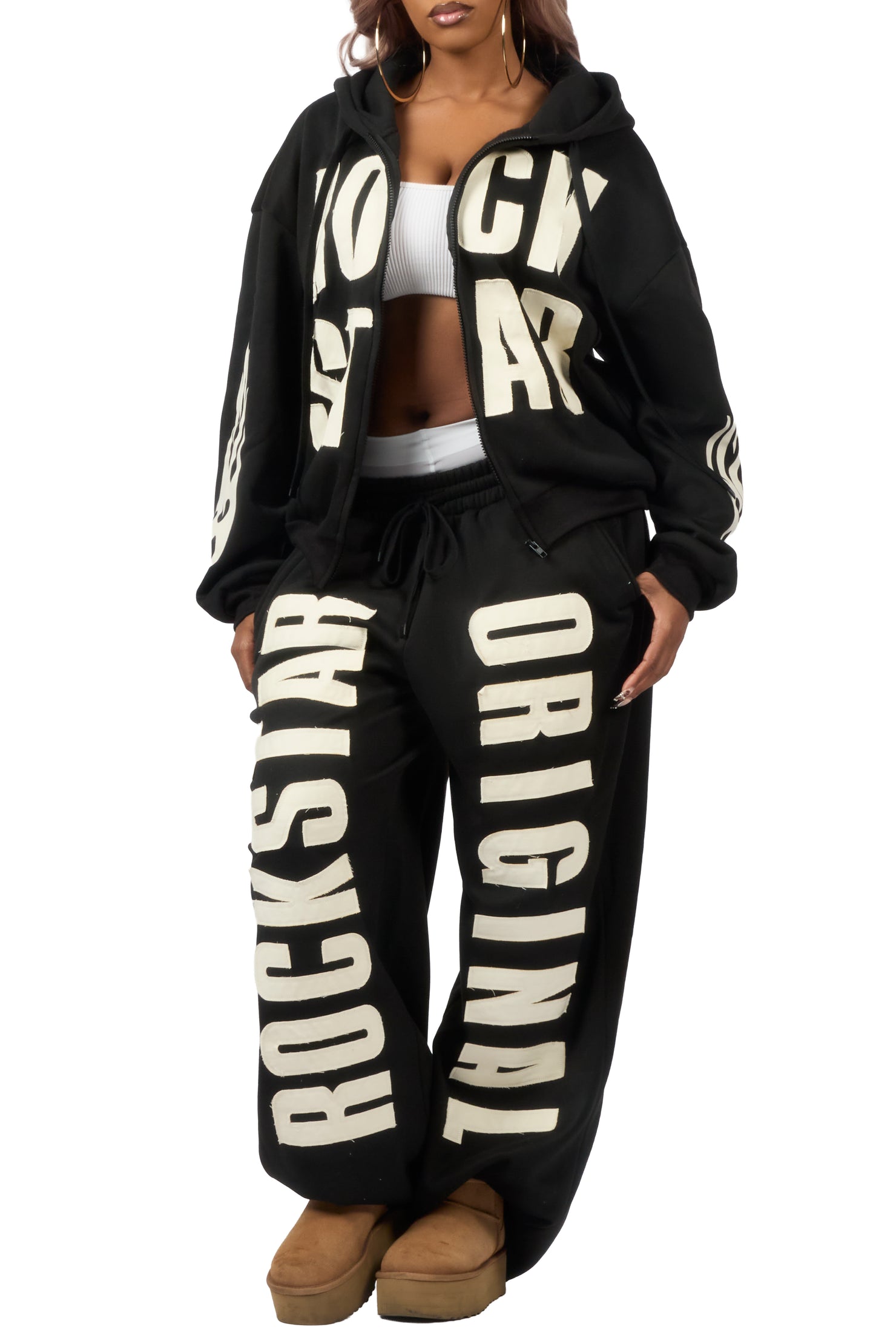 Ashira Black Baggy Fit Zip Up Track Set
