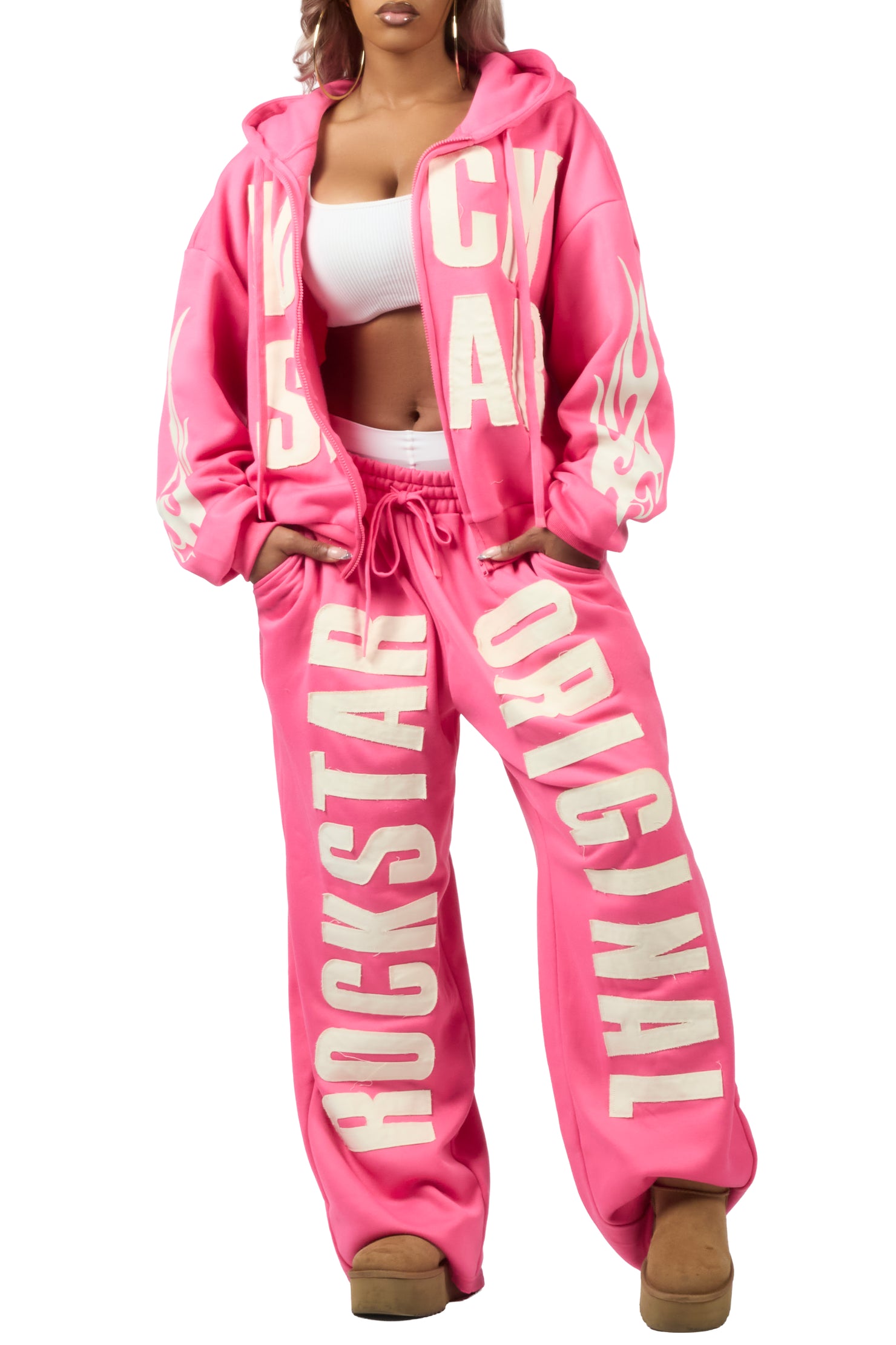 Ashira Hot Pink Baggy Fit Zip Up Track Set