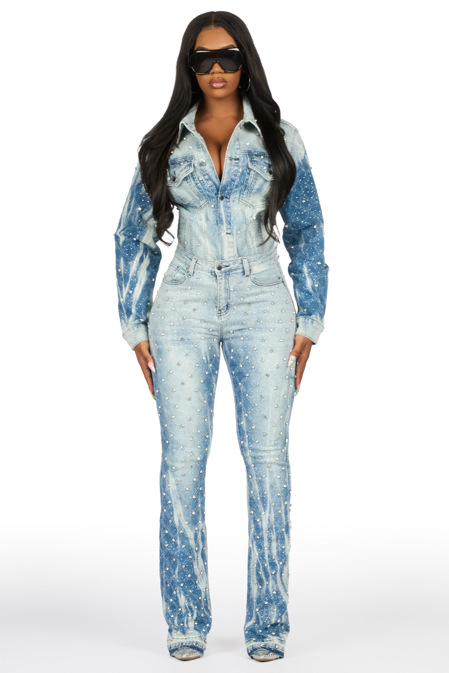Sareka Light Wash Denim Jacket & Sareka Stacked Jean Set