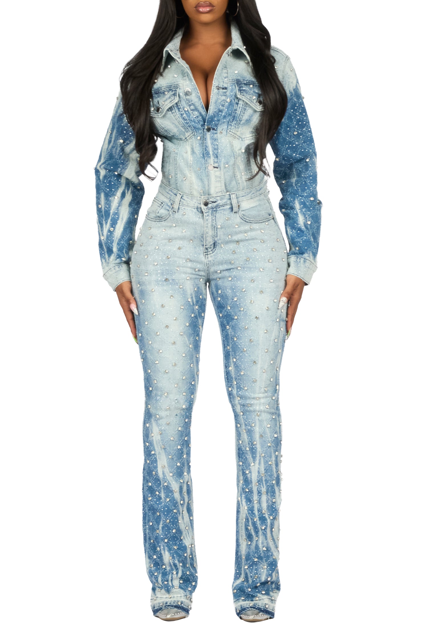 Sareka Light Wash Denim Jacket & Sareka Stacked Jean Set
