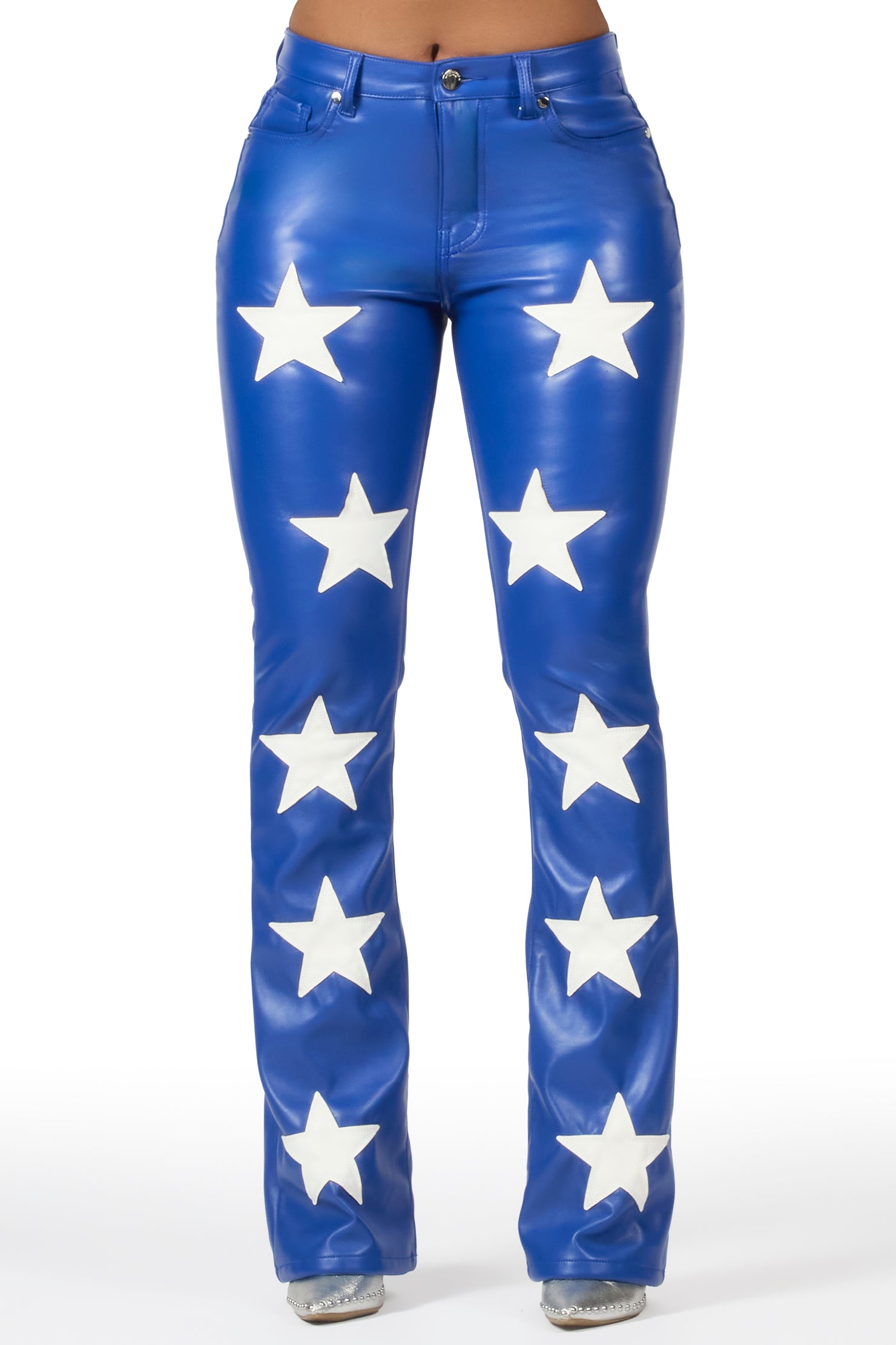 Takera Royal Blue PU Stacked Flare Pant